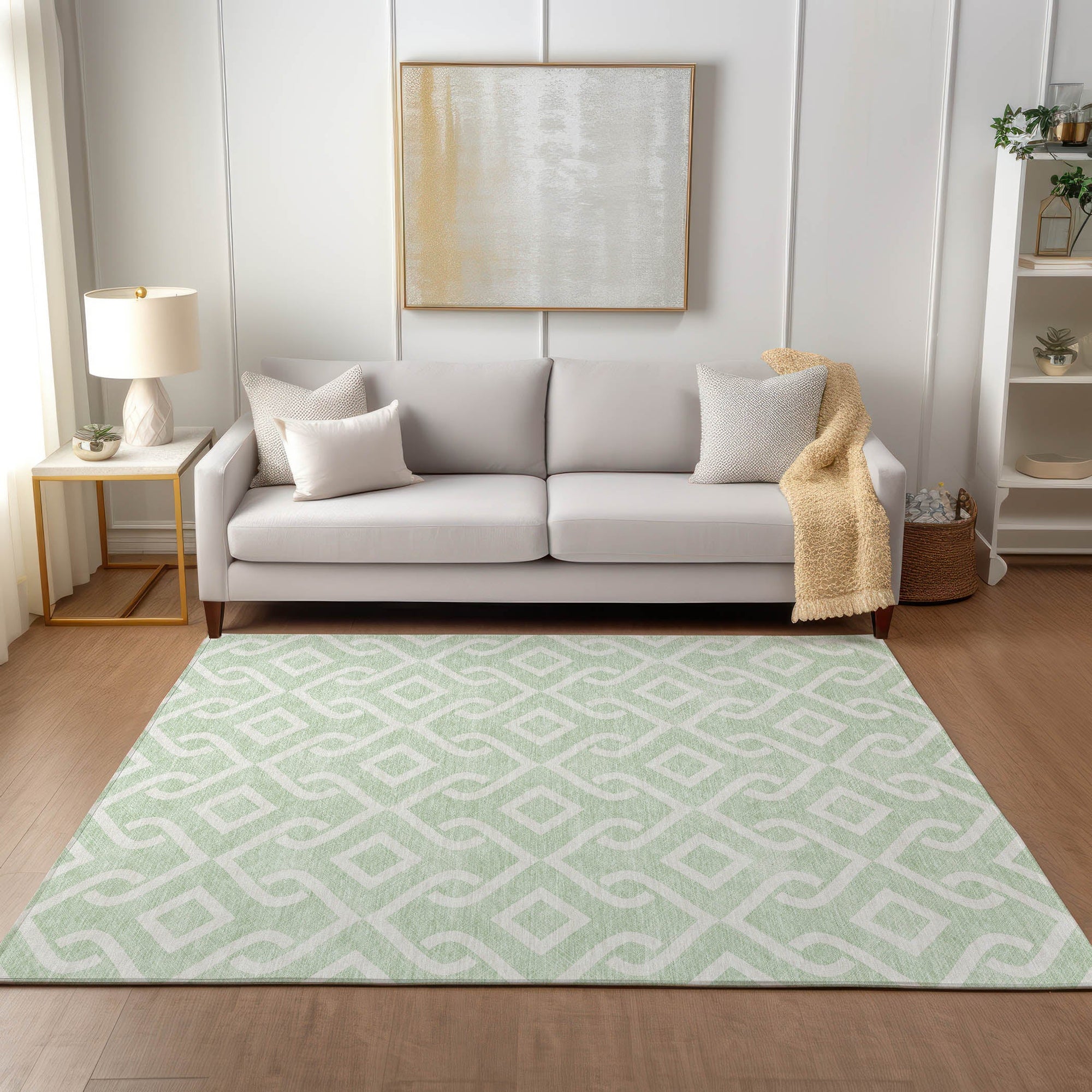 Addison Rugs Offset Stripes Mint Washable Indoor-Outdoor Rug