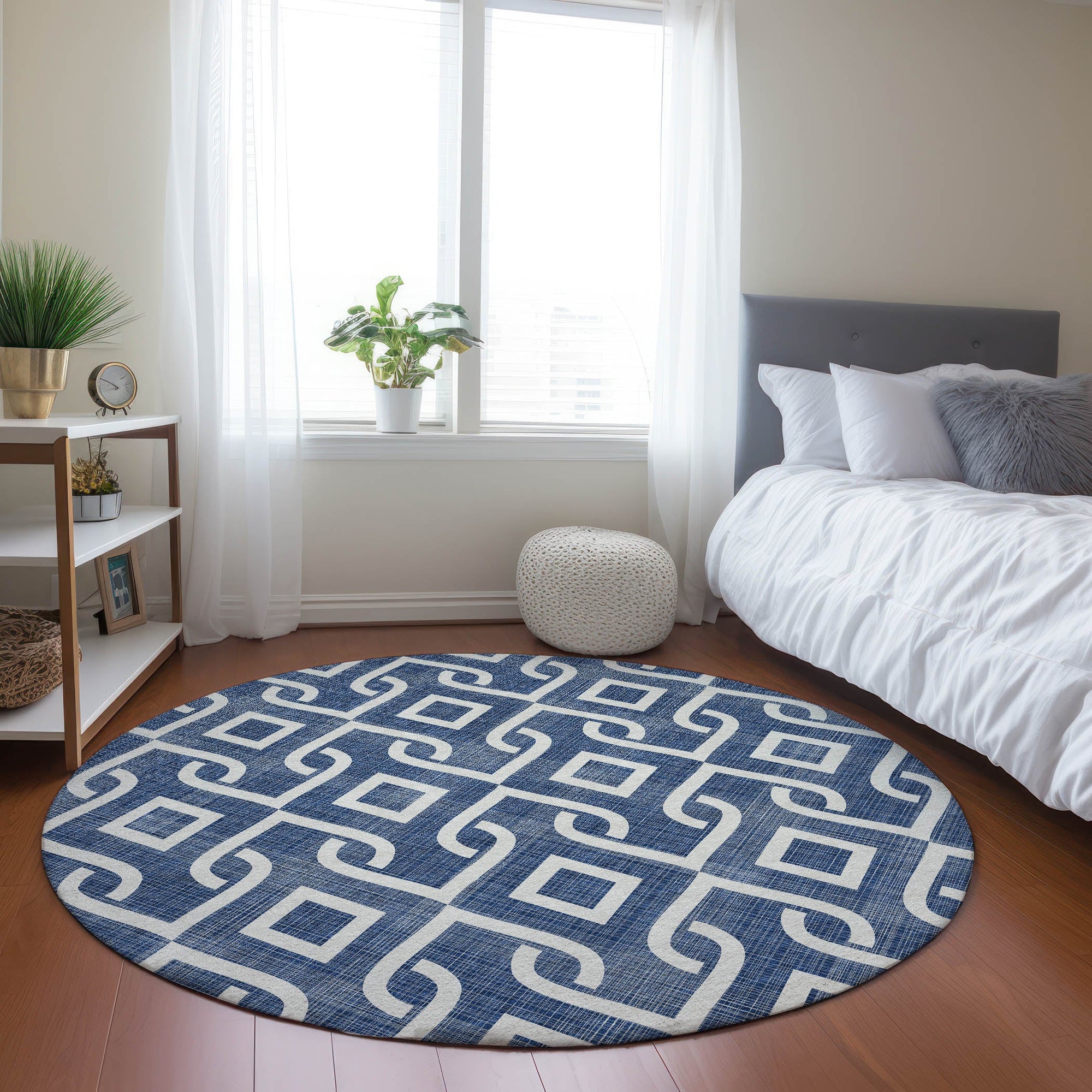 Addison Rugs Offset Stripes Navy Washable Indoor-Outdoor Rug