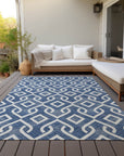 Addison Rugs Offset Stripes Navy Washable Indoor-Outdoor Rug
