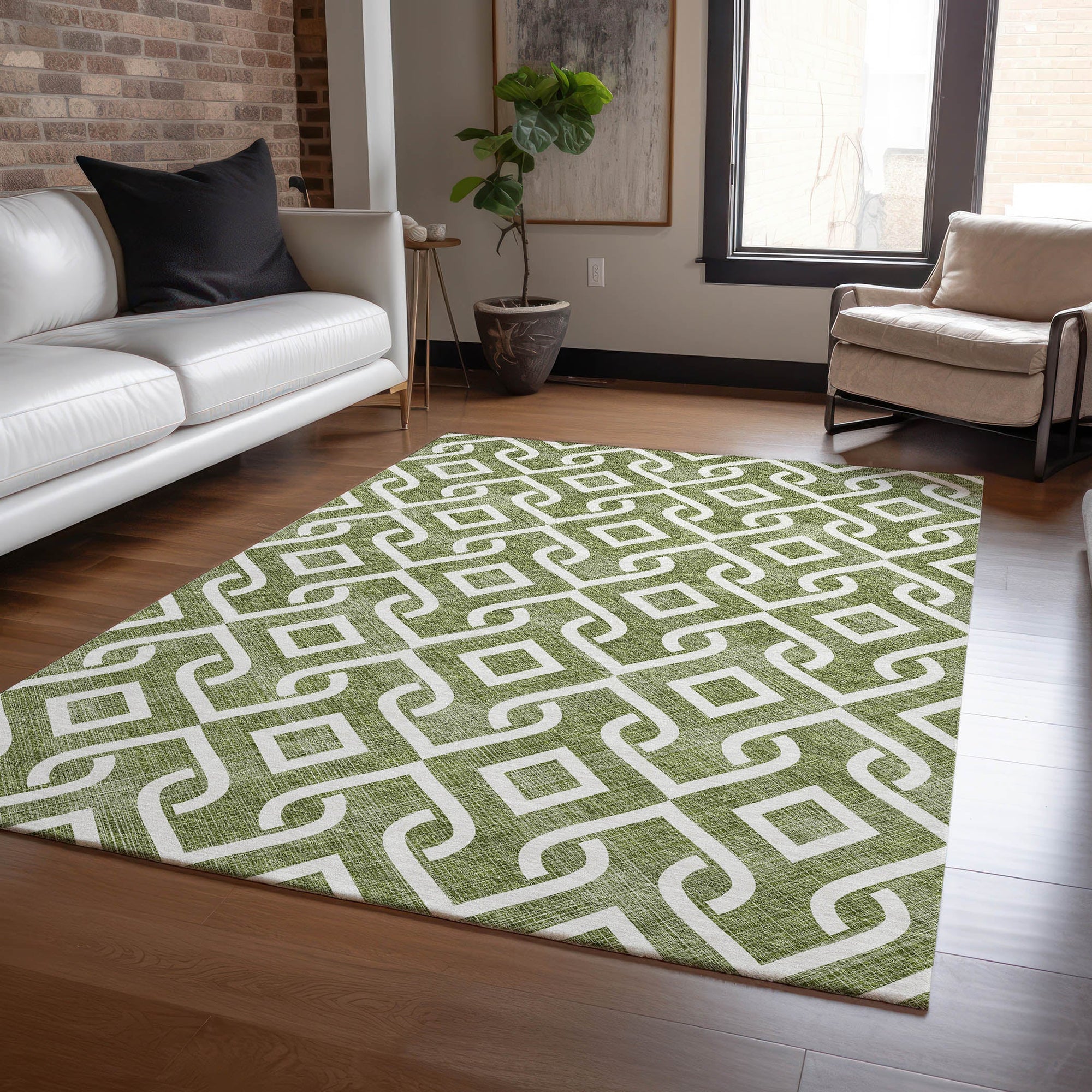 Addison Rugs Offset Stripes Olive Washable Indoor-Outdoor Rug