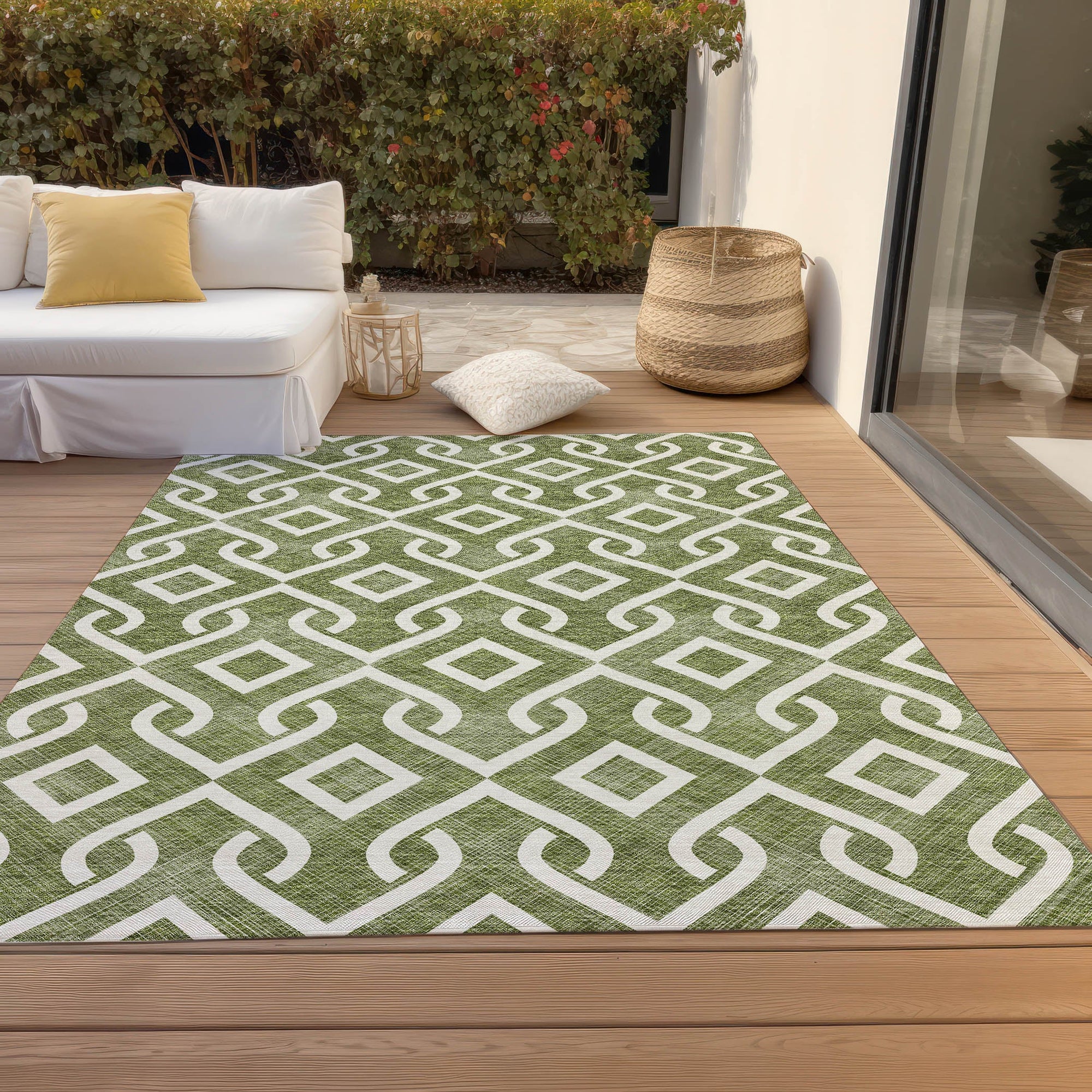 Addison Rugs Offset Stripes Olive Washable Indoor-Outdoor Rug