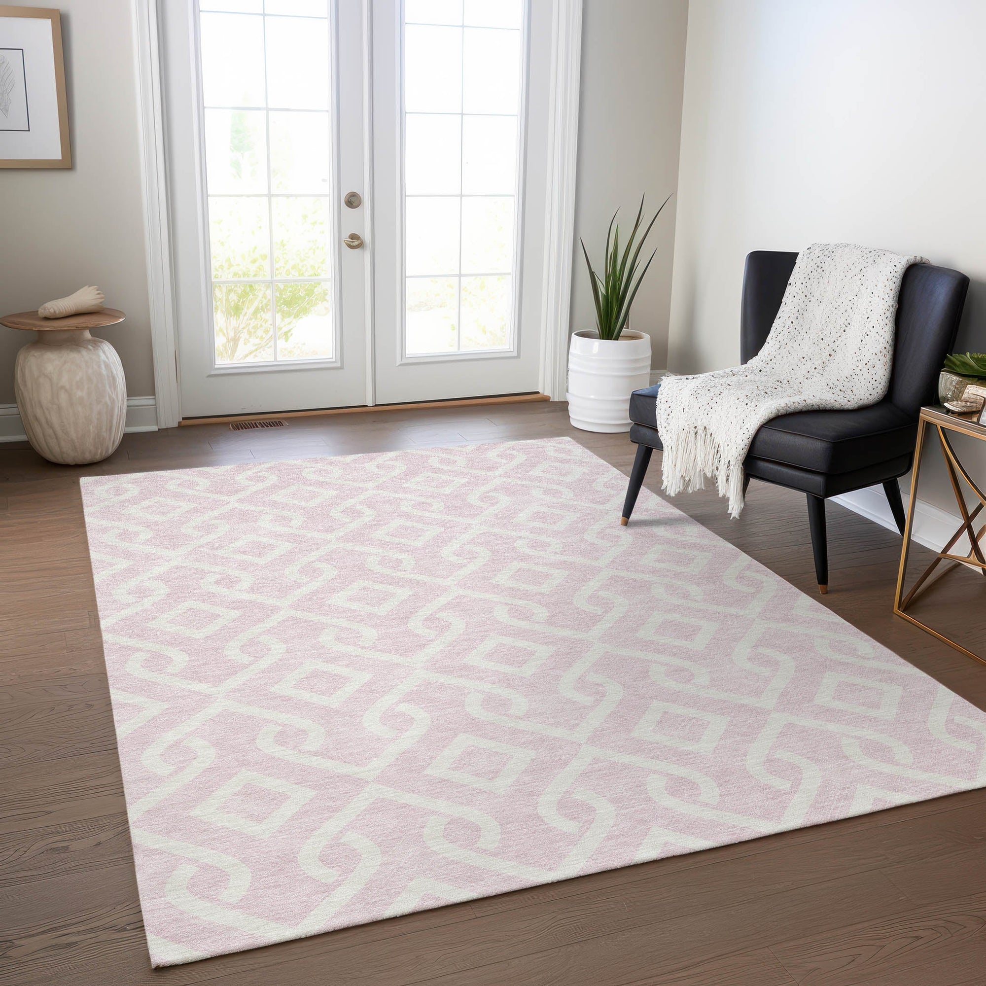 Addison Rugs Offset Stripes Pink Washable Indoor-Outdoor Rug