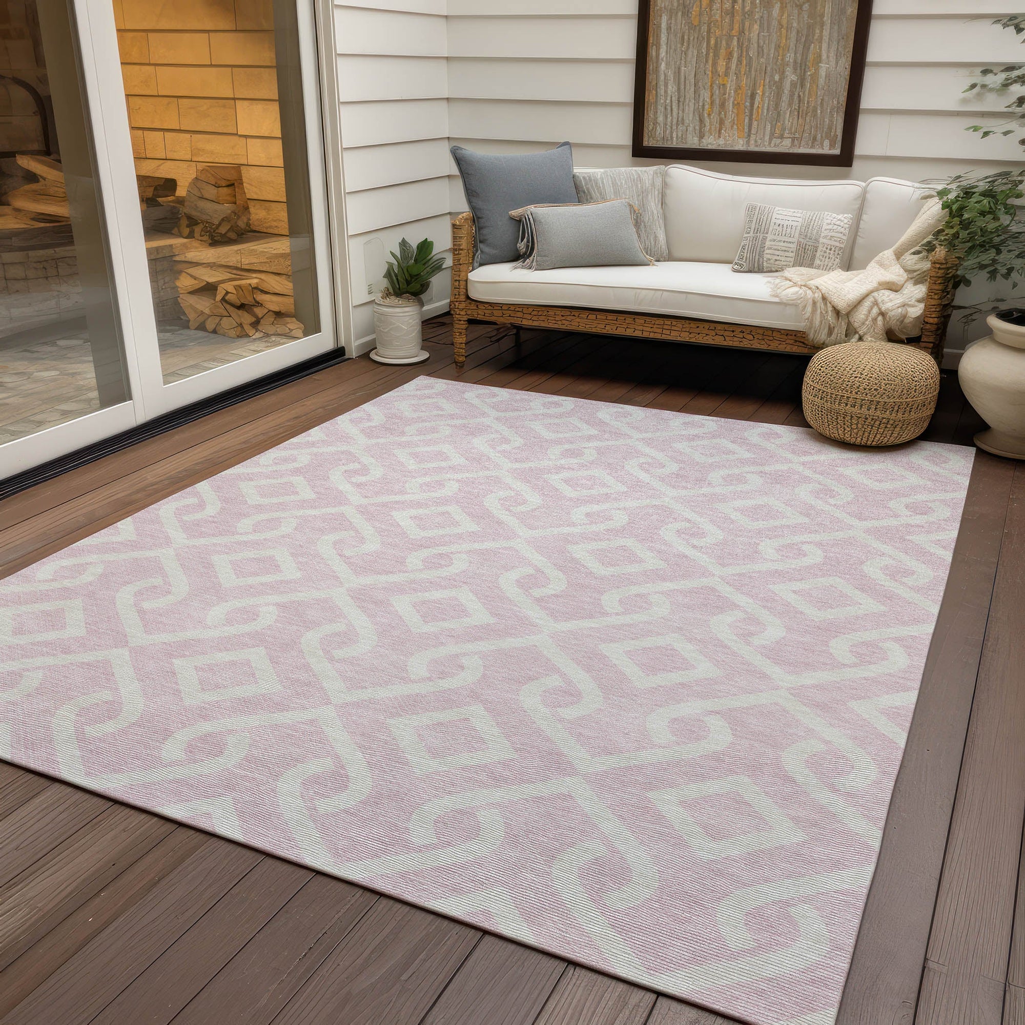 Addison Rugs Offset Stripes Pink Washable Indoor-Outdoor Rug