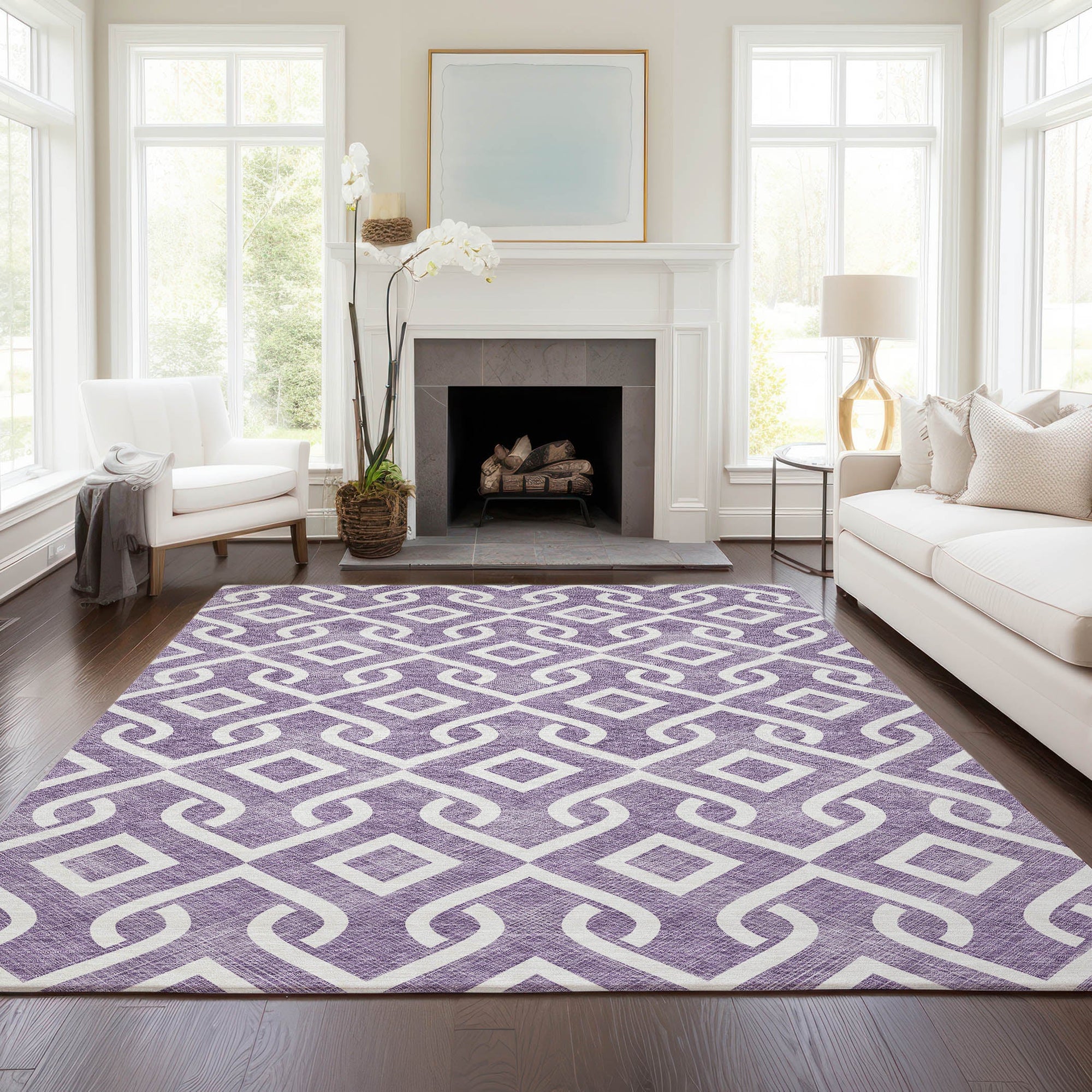 Addison Rugs Offset Stripes Purple Washable Indoor-Outdoor Rug