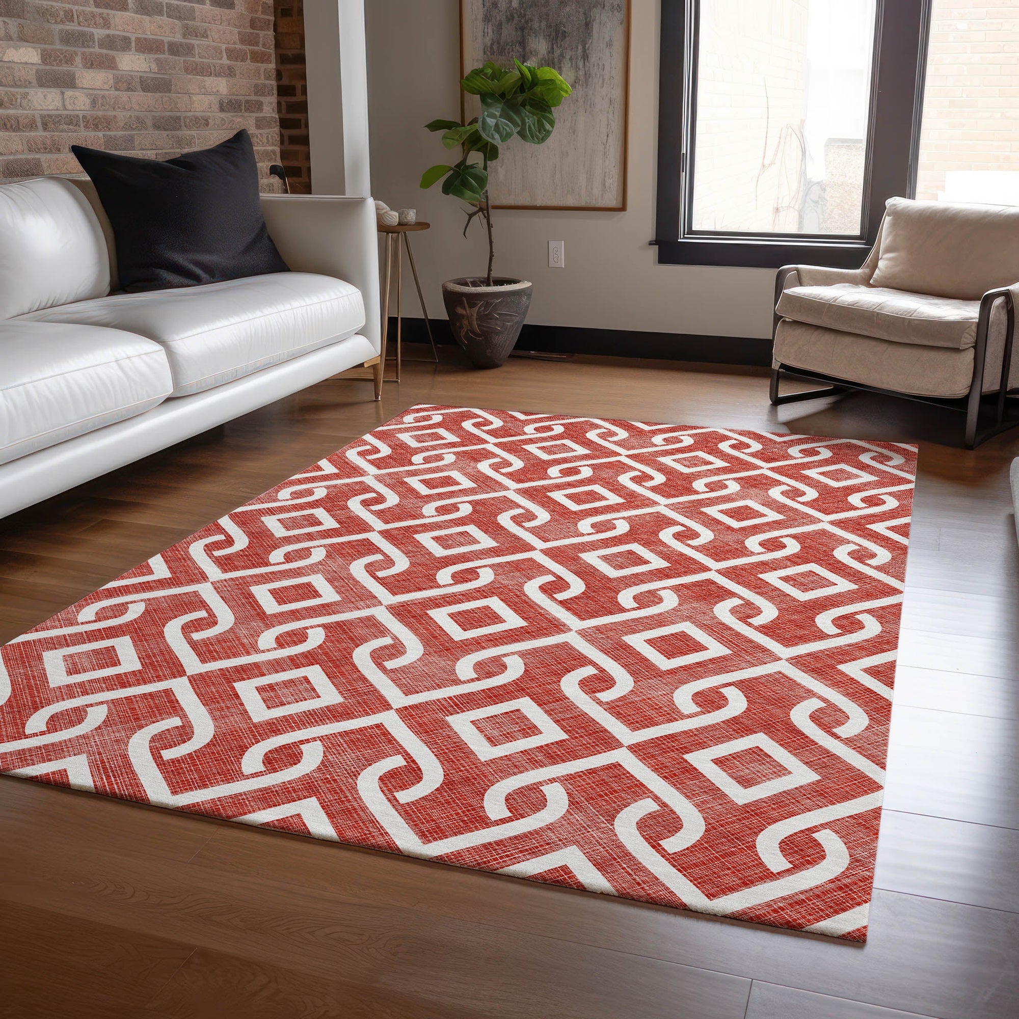 Addison Rugs Offset Stripes Red Washable Indoor-Outdoor Rug