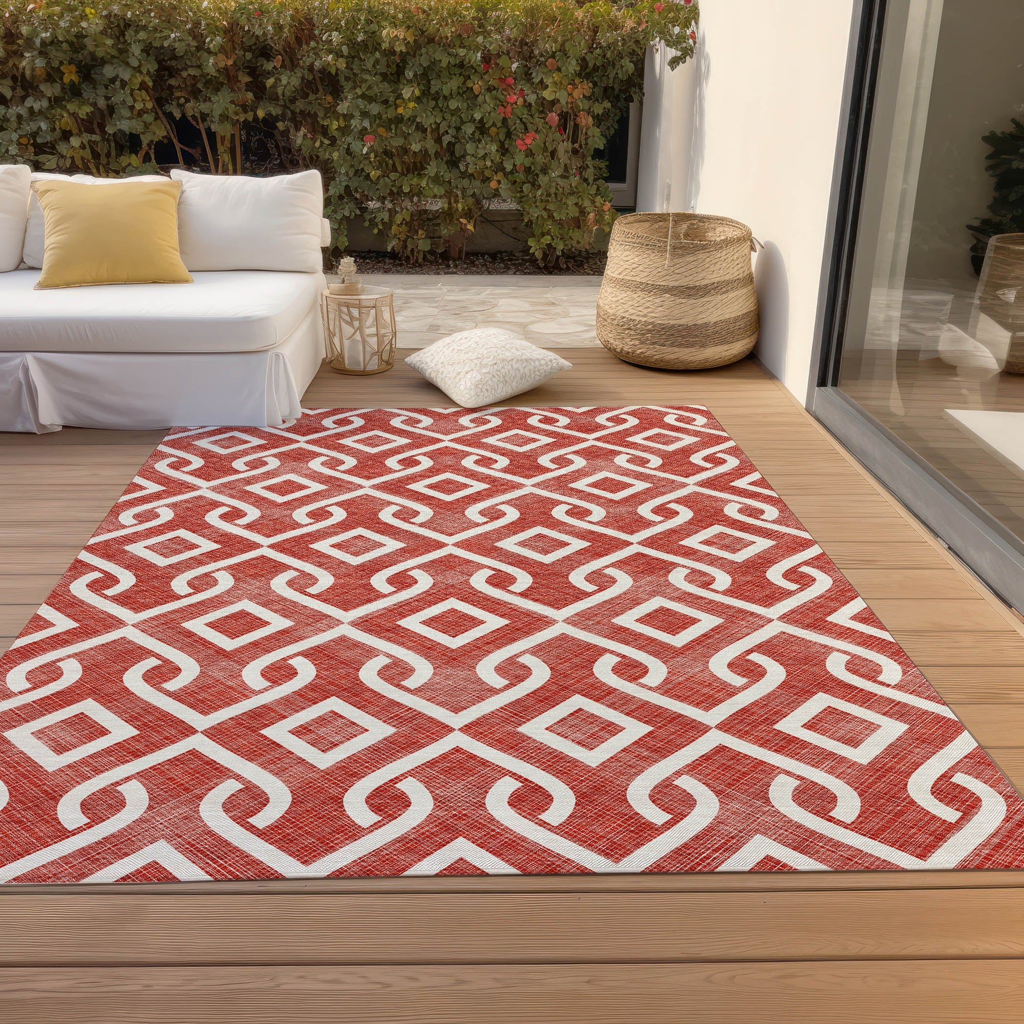 Addison Rugs Offset Stripes Red Washable Indoor-Outdoor Rug