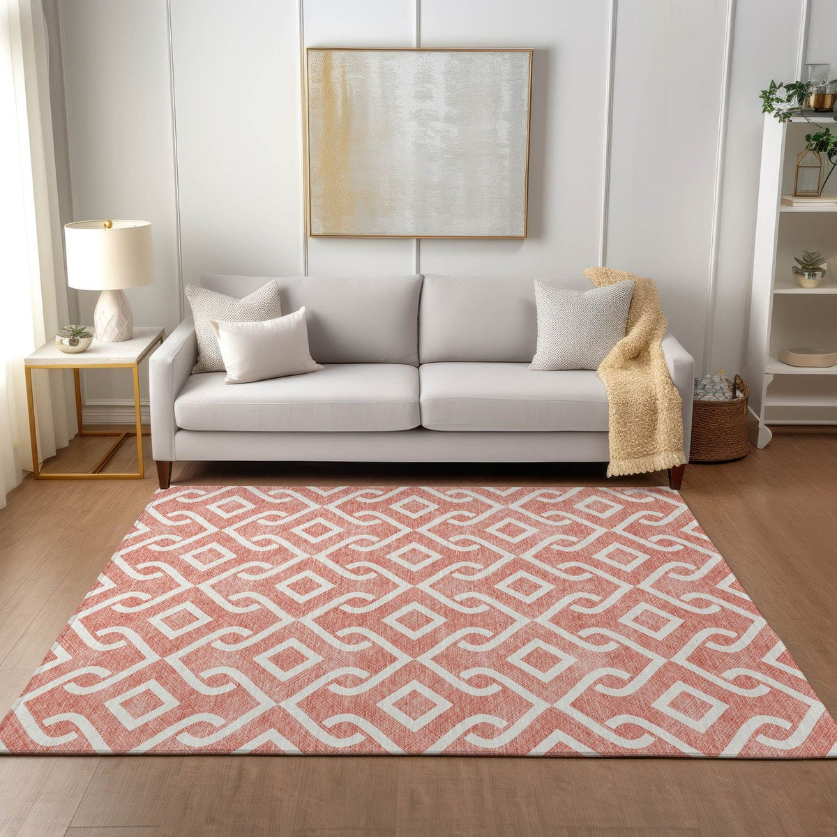 Addison Rugs Offset Stripes Salmon Washable Indoor-Outdoor Rug