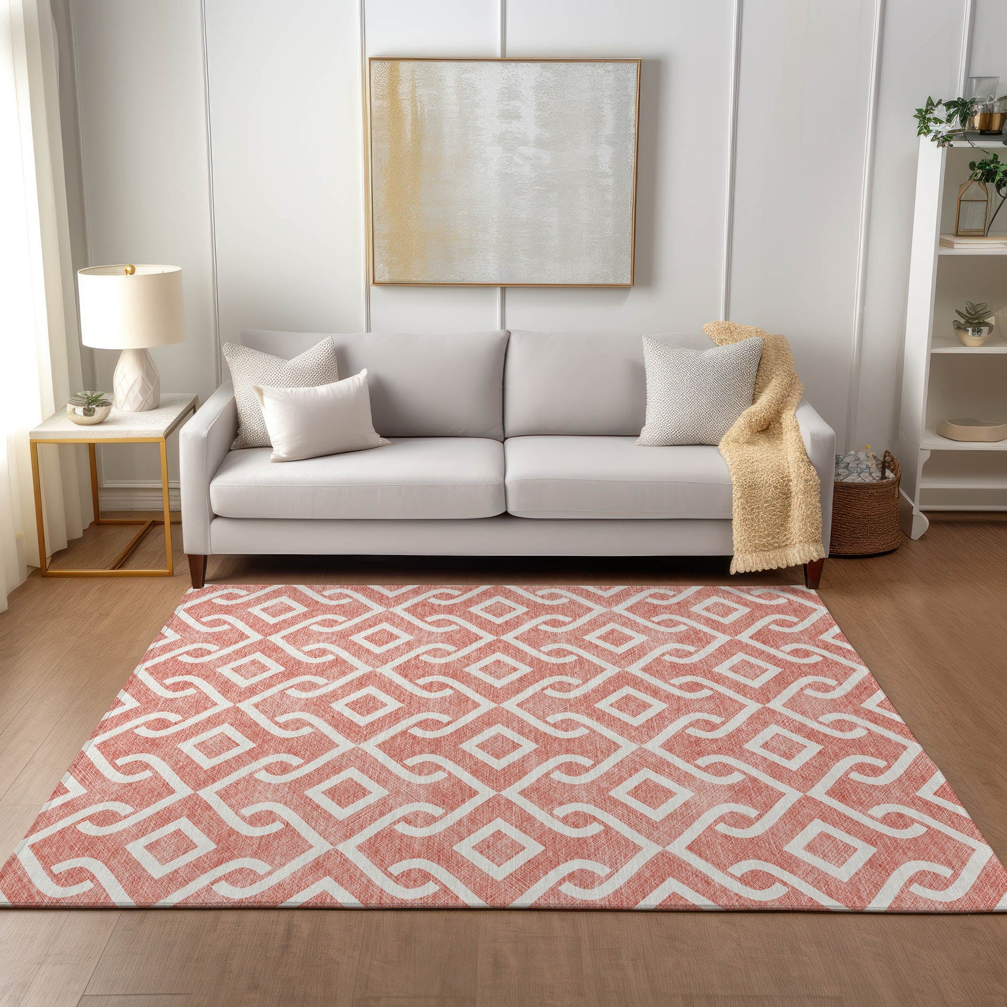Addison Rugs Offset Stripes Salmon Washable Indoor-Outdoor Rug