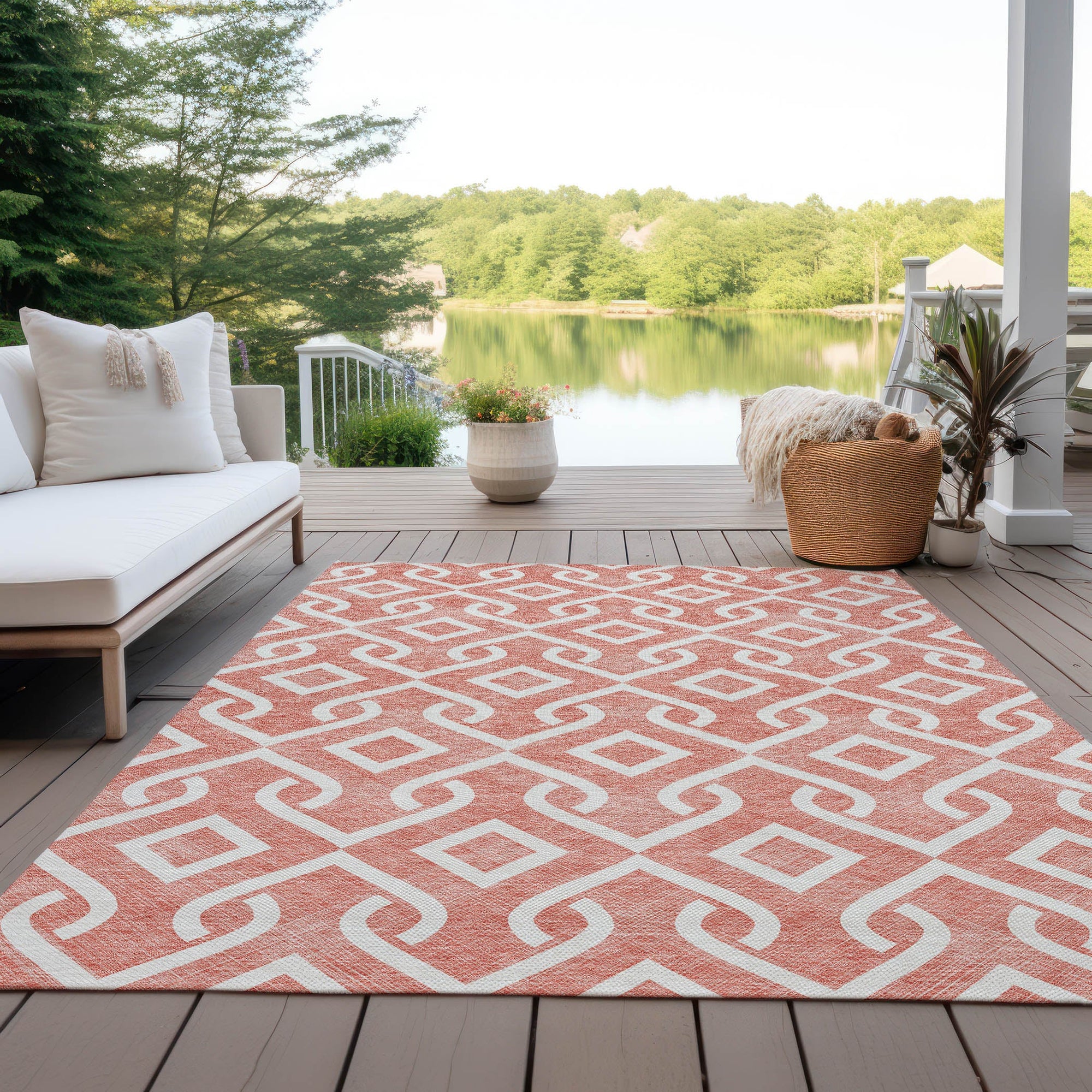 Addison Rugs Offset Stripes Salmon Washable Indoor-Outdoor Rug
