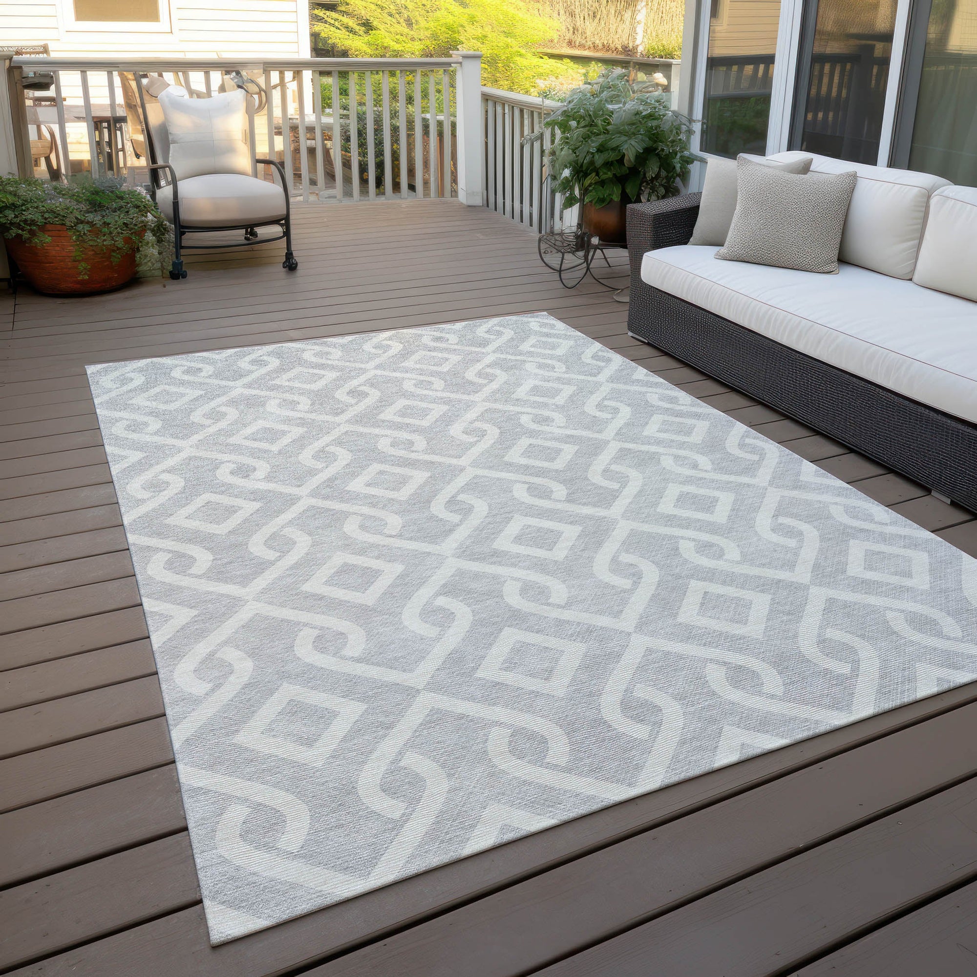 Addison Rugs Offset Stripes Silver Washable Indoor-Outdoor Rug