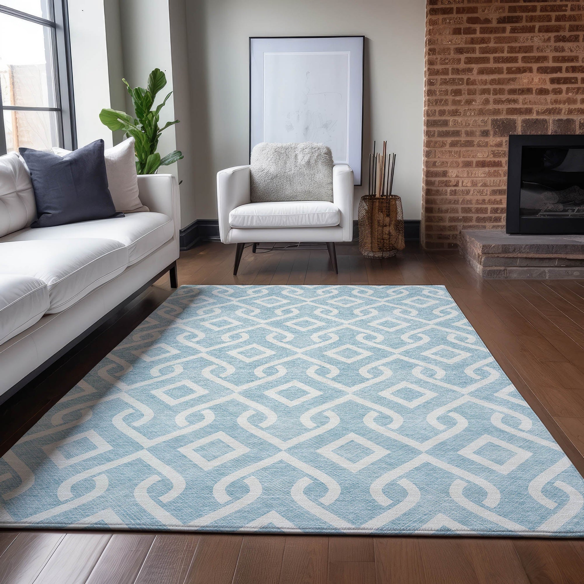 Addison Rugs Offset Stripes Sky Washable Indoor-Outdoor Rug
