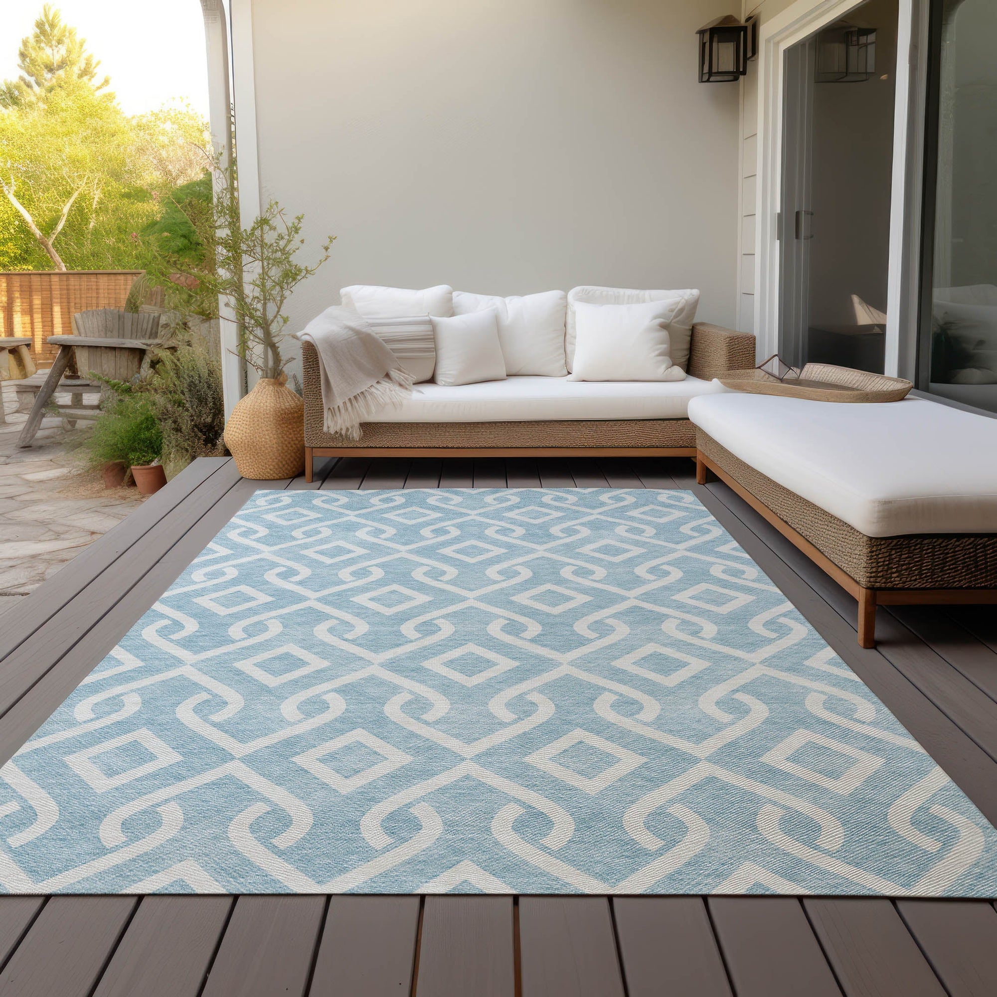 Addison Rugs Offset Stripes Sky Washable Indoor-Outdoor Rug