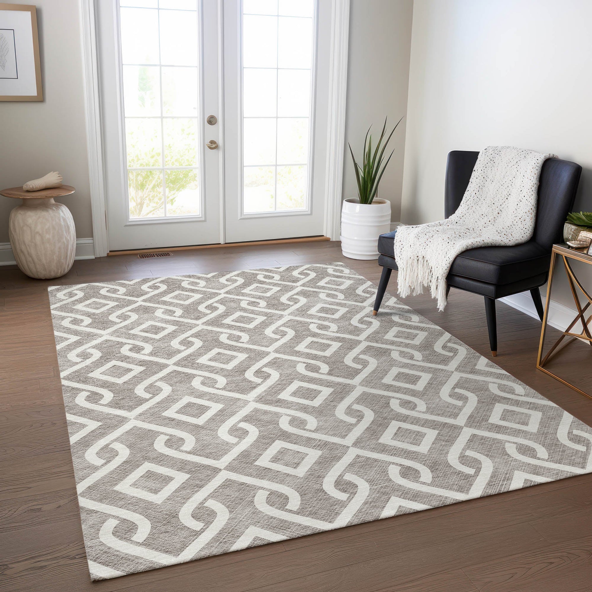 Addison Rugs Offset Stripes Taupe Washable Indoor-Outdoor Rug