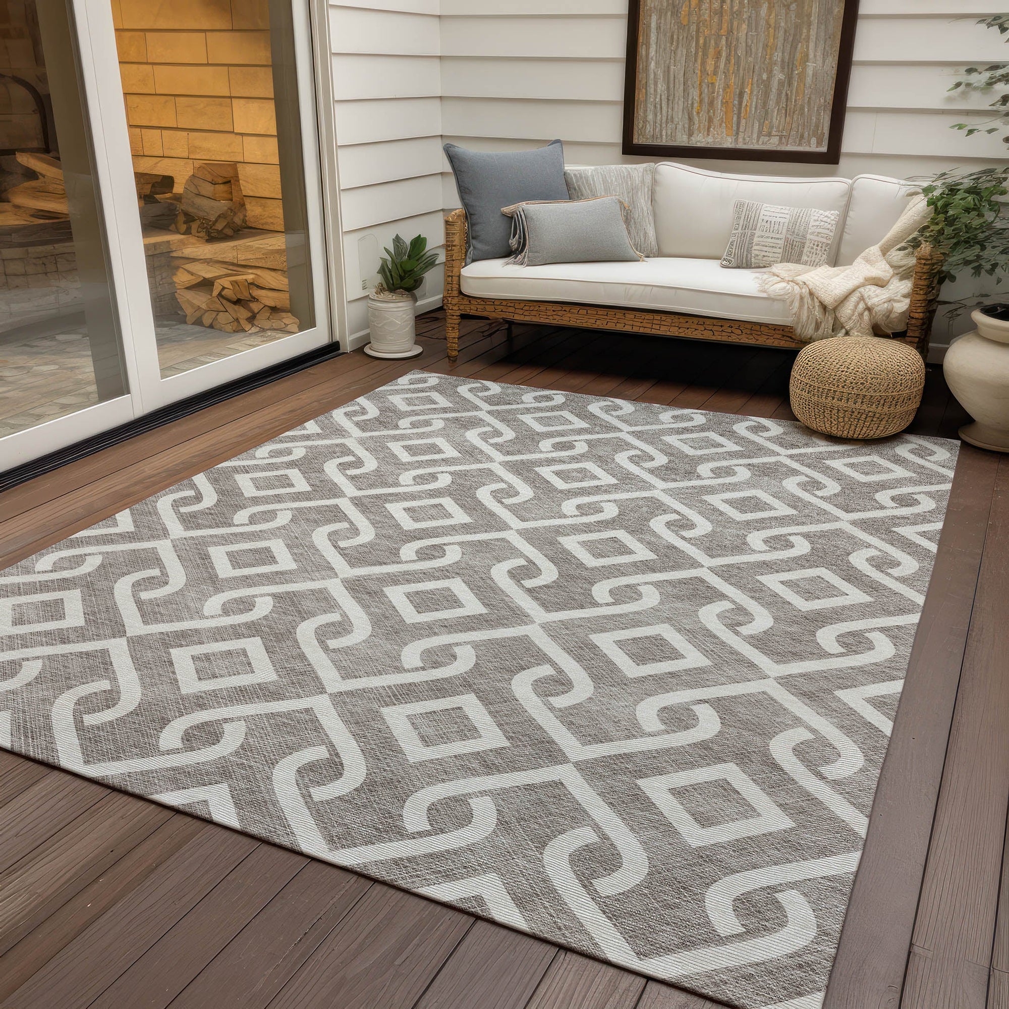 Addison Rugs Offset Stripes Taupe Washable Indoor-Outdoor Rug