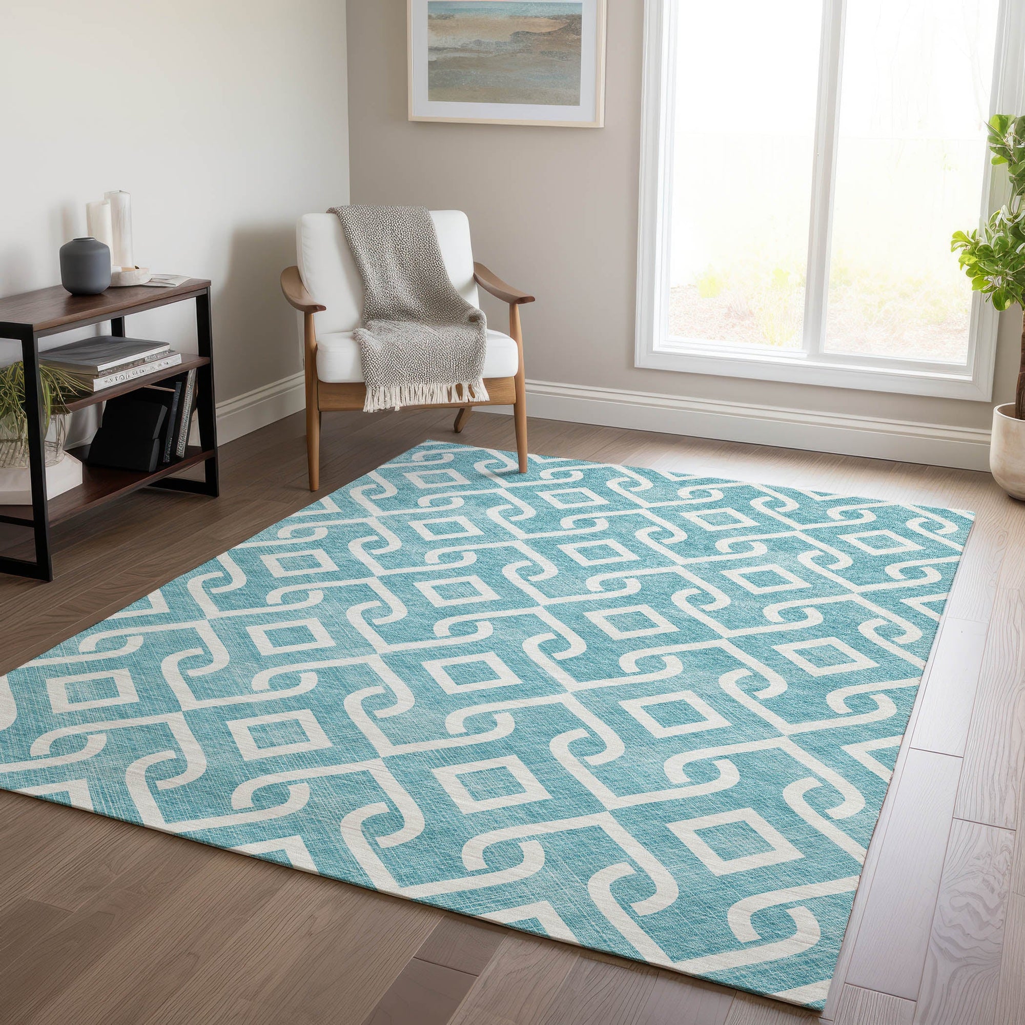 Addison Rugs Offset Stripes Teal Washable Indoor-Outdoor Rug