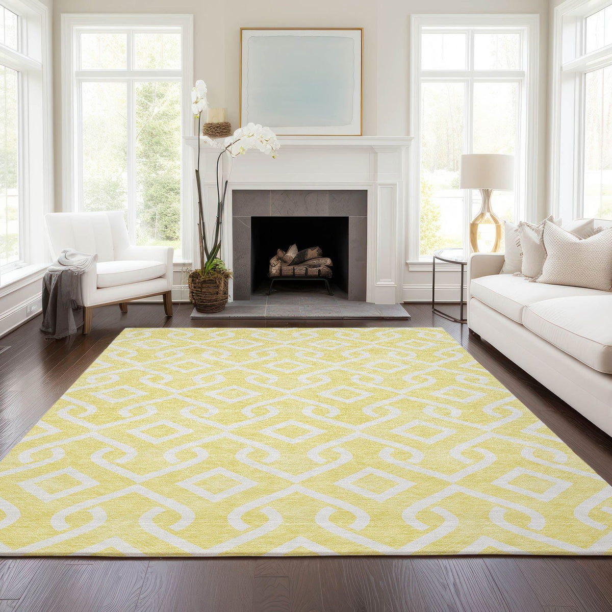 Addison Rugs Offset Stripes Yellow Washable Indoor-Outdoor Rug