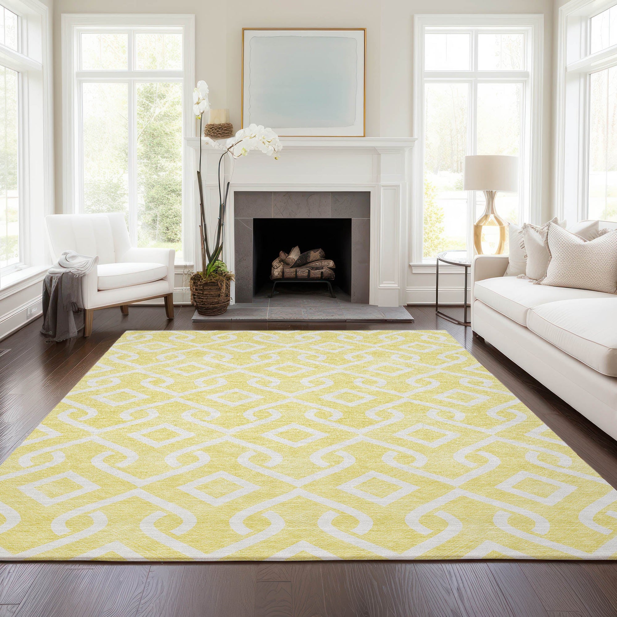 Addison Rugs Offset Stripes Yellow Washable Indoor-Outdoor Rug