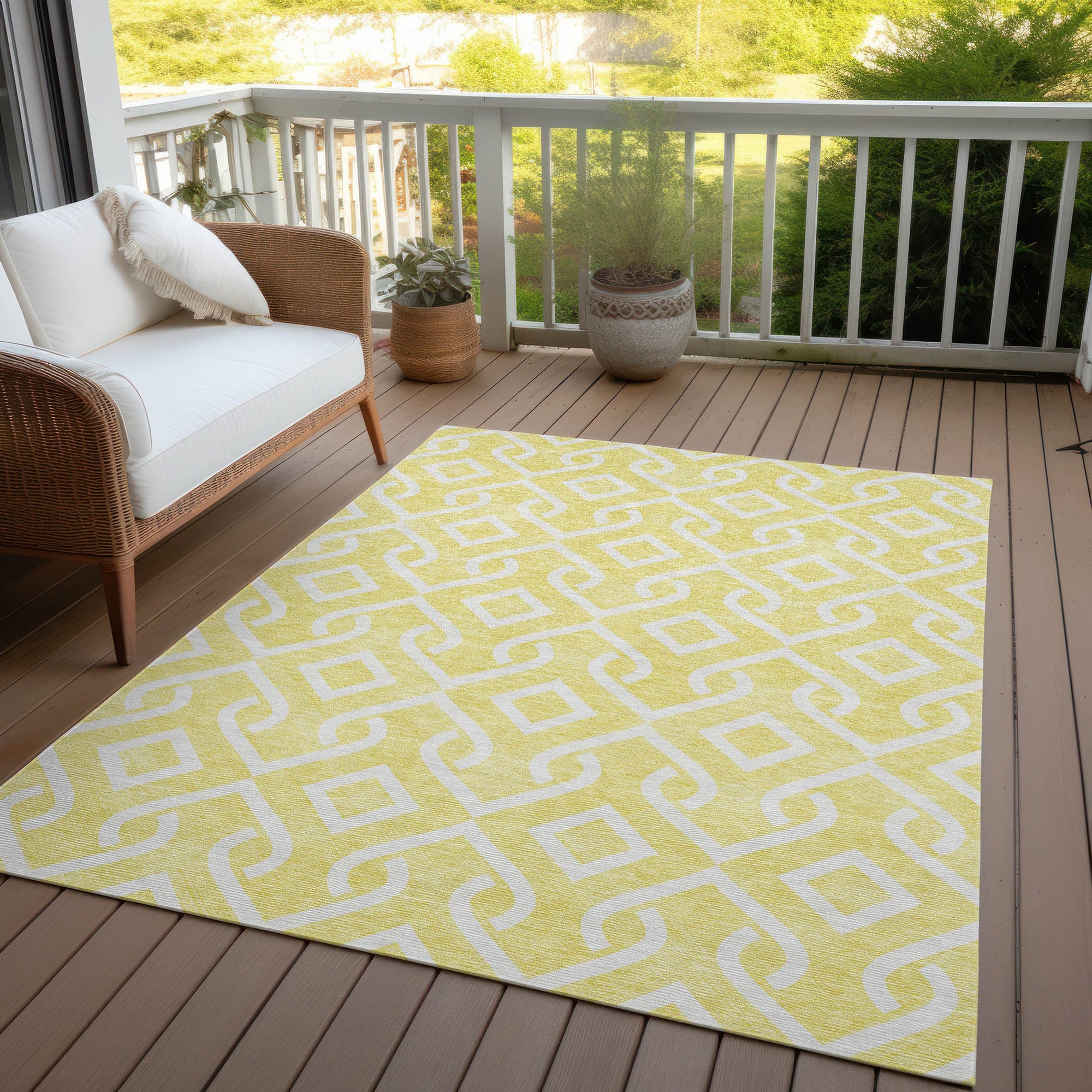 Addison Rugs Offset Stripes Yellow Washable Indoor-Outdoor Rug