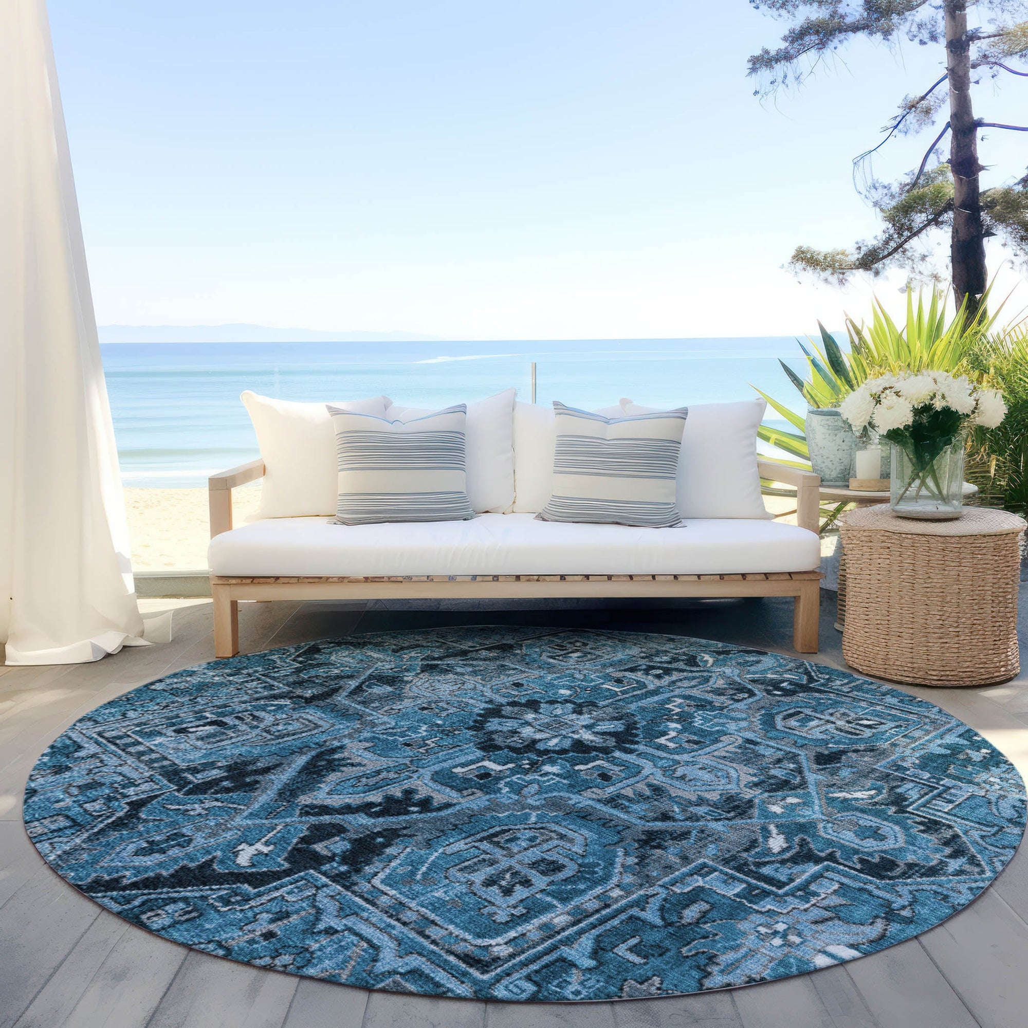 Addison Rugs Oriental Blue Washable Indoor-Outdoor Rug