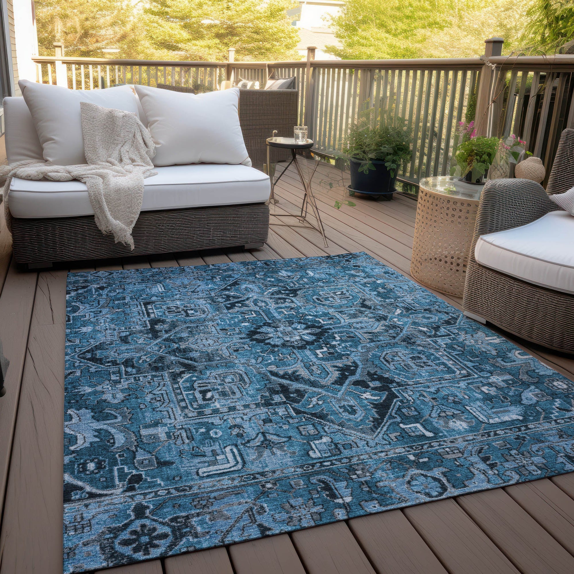 Addison Rugs Oriental Blue Washable Indoor-Outdoor Rug