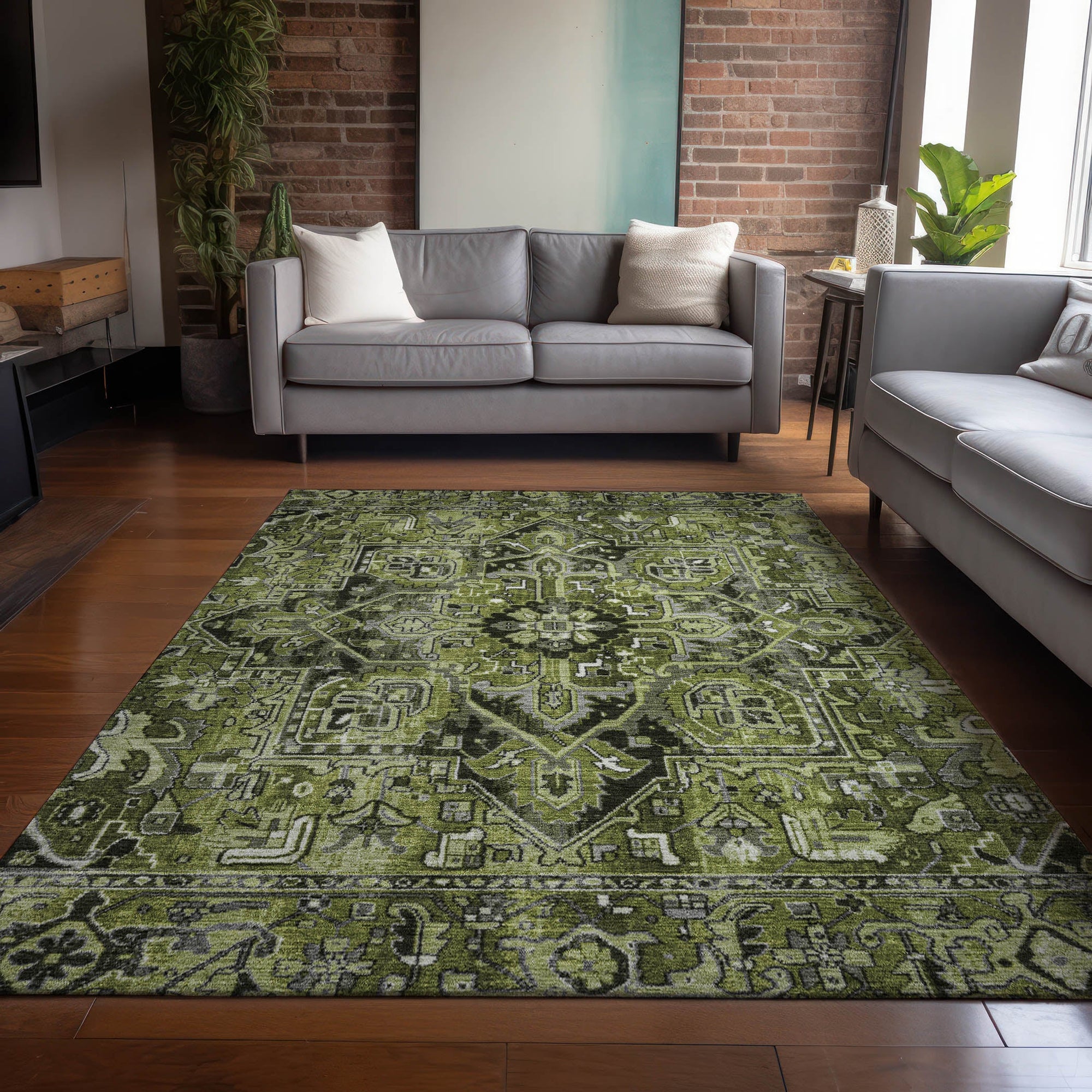 Addison Rugs Oriental Green Washable Indoor-Outdoor Rug