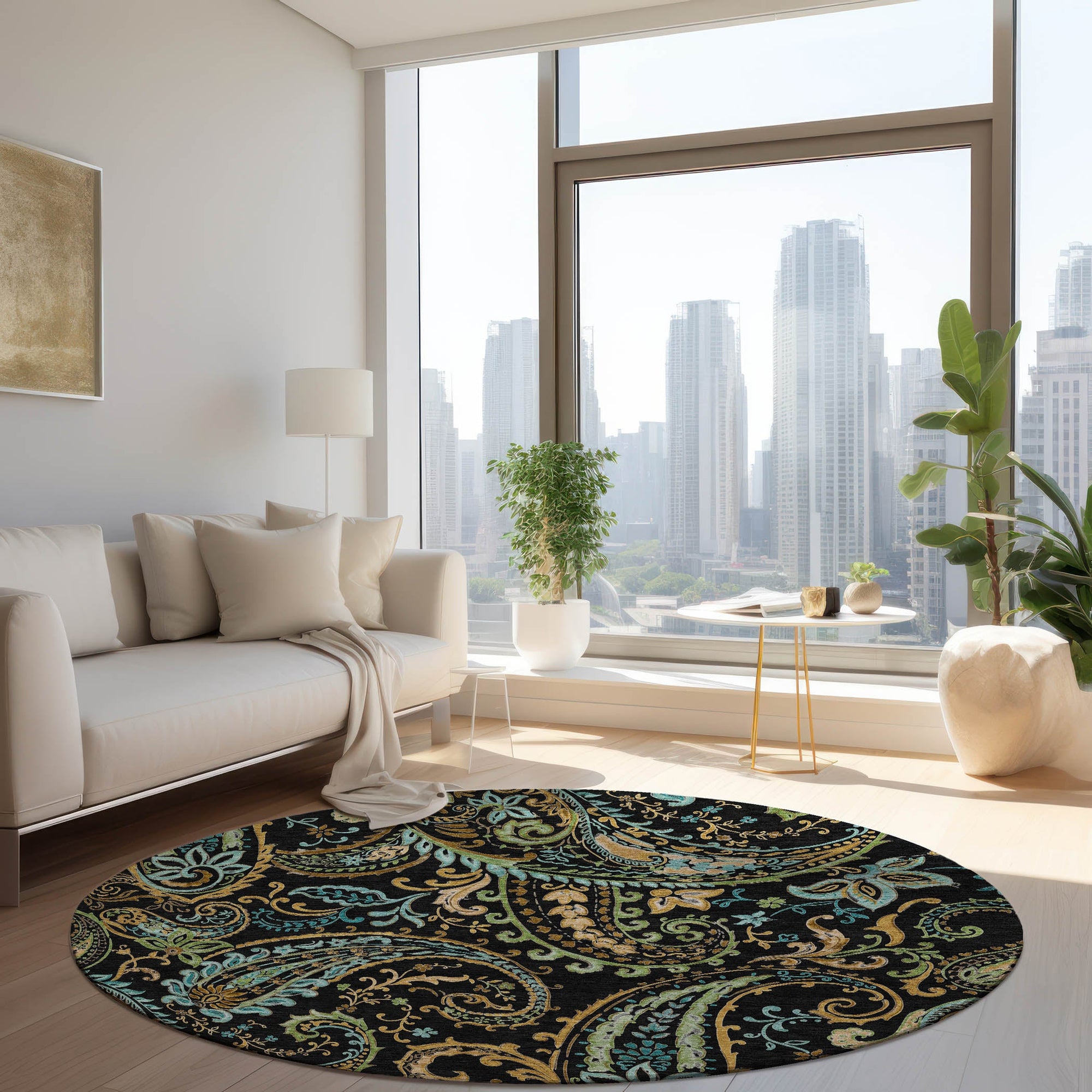 Addison Rugs Paisley Black Washable Indoor-Outdoor Rug