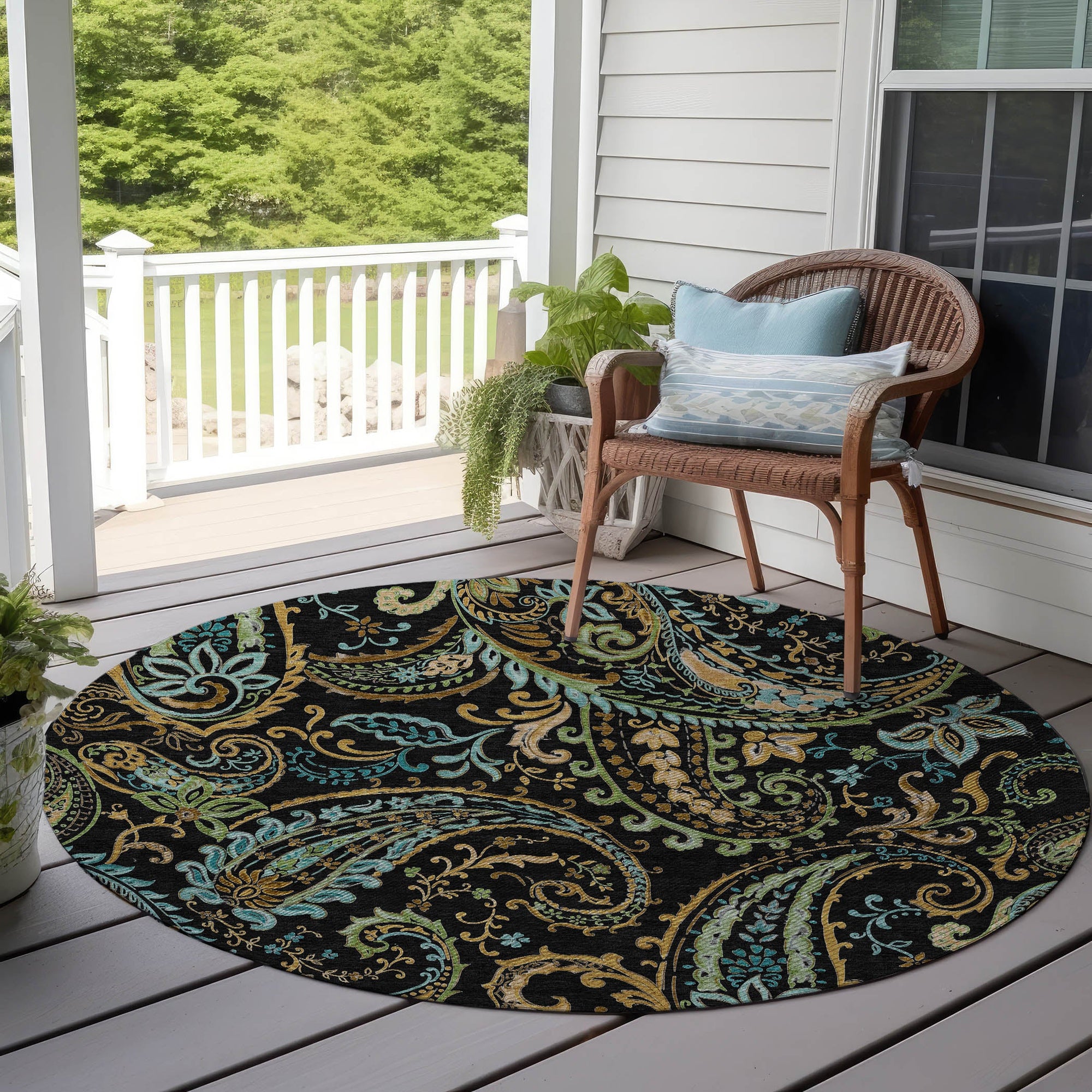 Addison Rugs Paisley Black Washable Indoor-Outdoor Rug