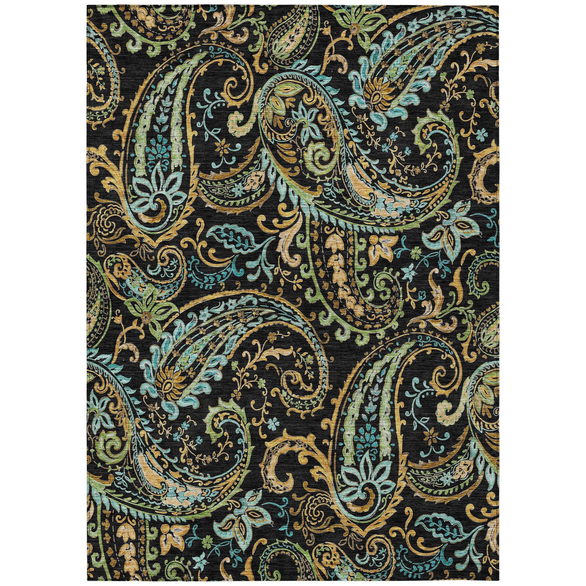 Addison Rugs Paisley Black Washable Indoor-Outdoor Rug