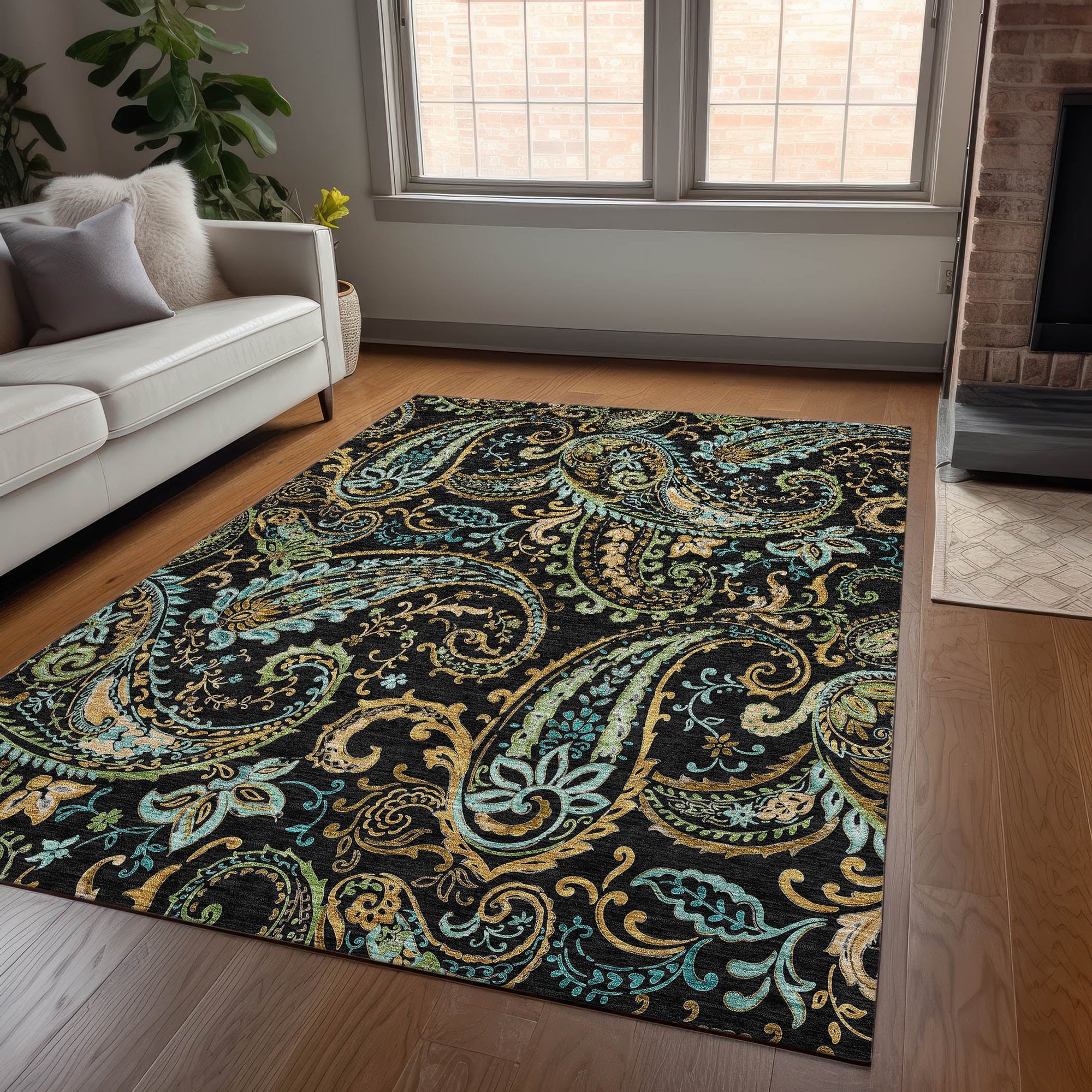 Addison Rugs Paisley Black Washable Indoor-Outdoor Rug