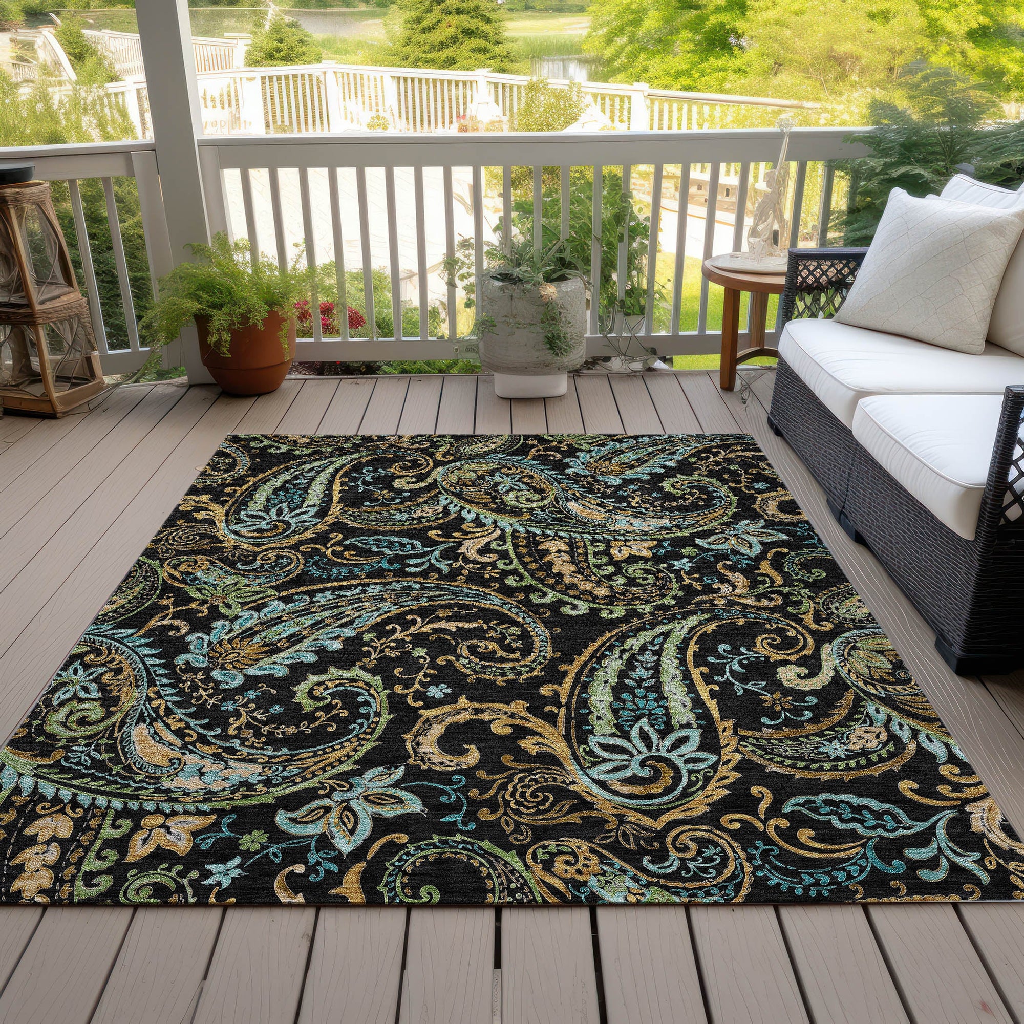 Addison Rugs Paisley Black Washable Indoor-Outdoor Rug