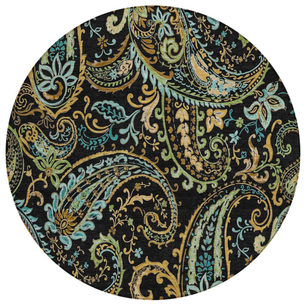 Addison Rugs Paisley Black Washable Indoor-Outdoor Rug
