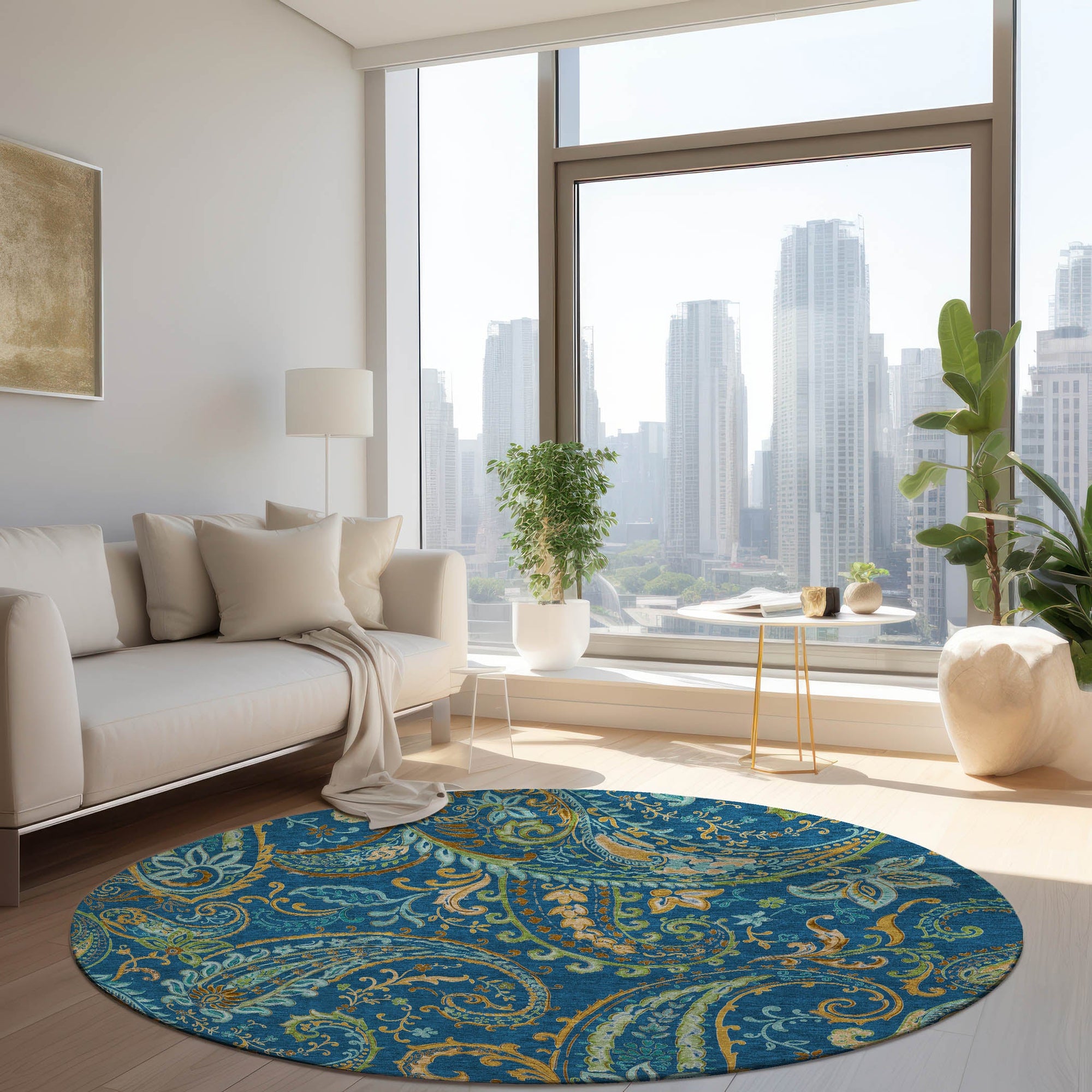 Addison Rugs Paisley Blue Washable Indoor-Outdoor Rug