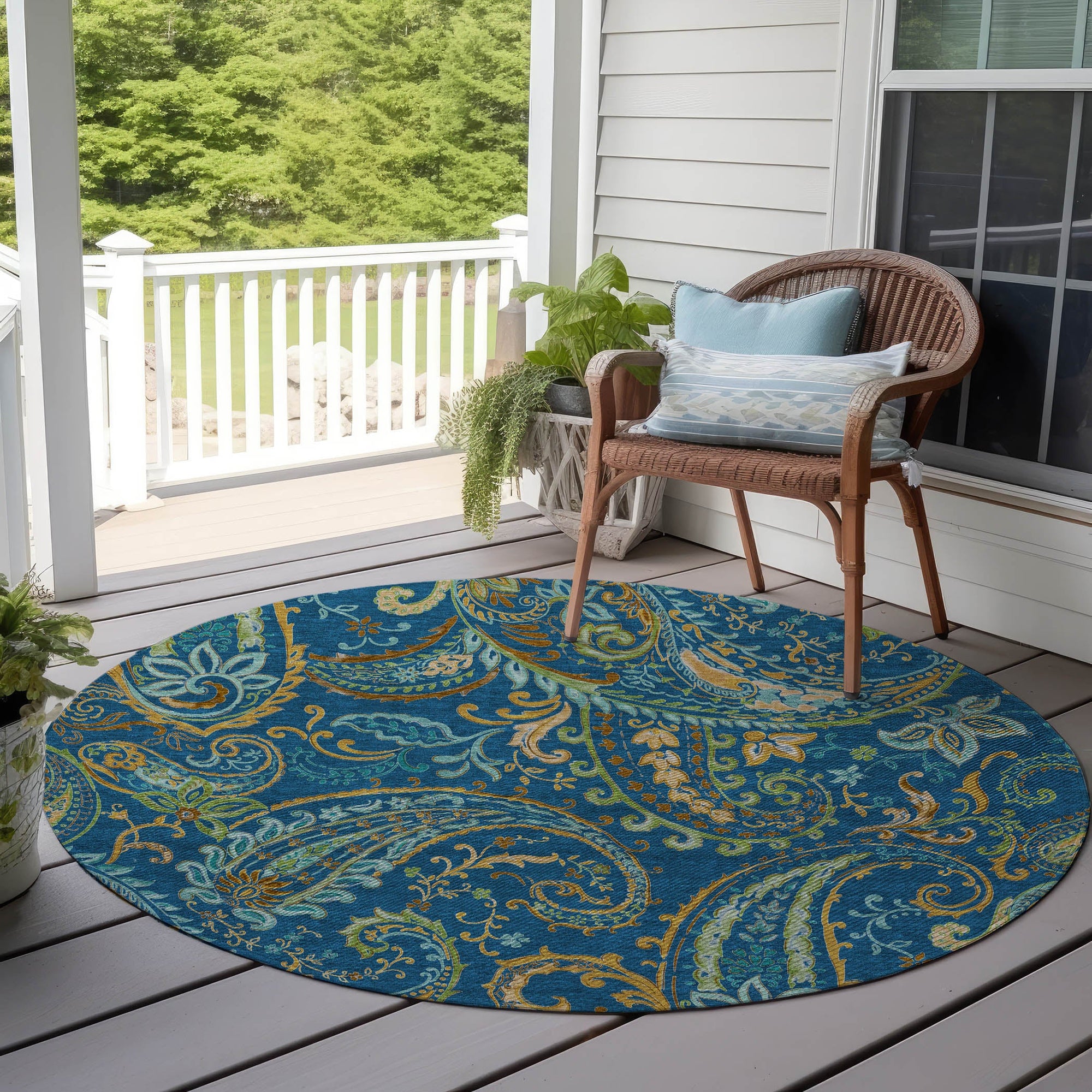 Addison Rugs Paisley Blue Washable Indoor-Outdoor Rug
