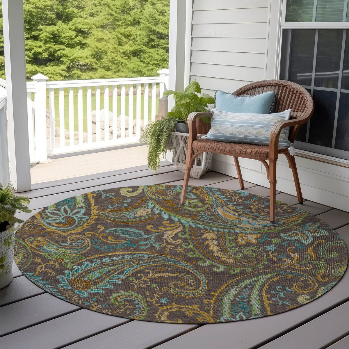Addison Rugs Paisley Brown Washable Indoor-Outdoor Rug