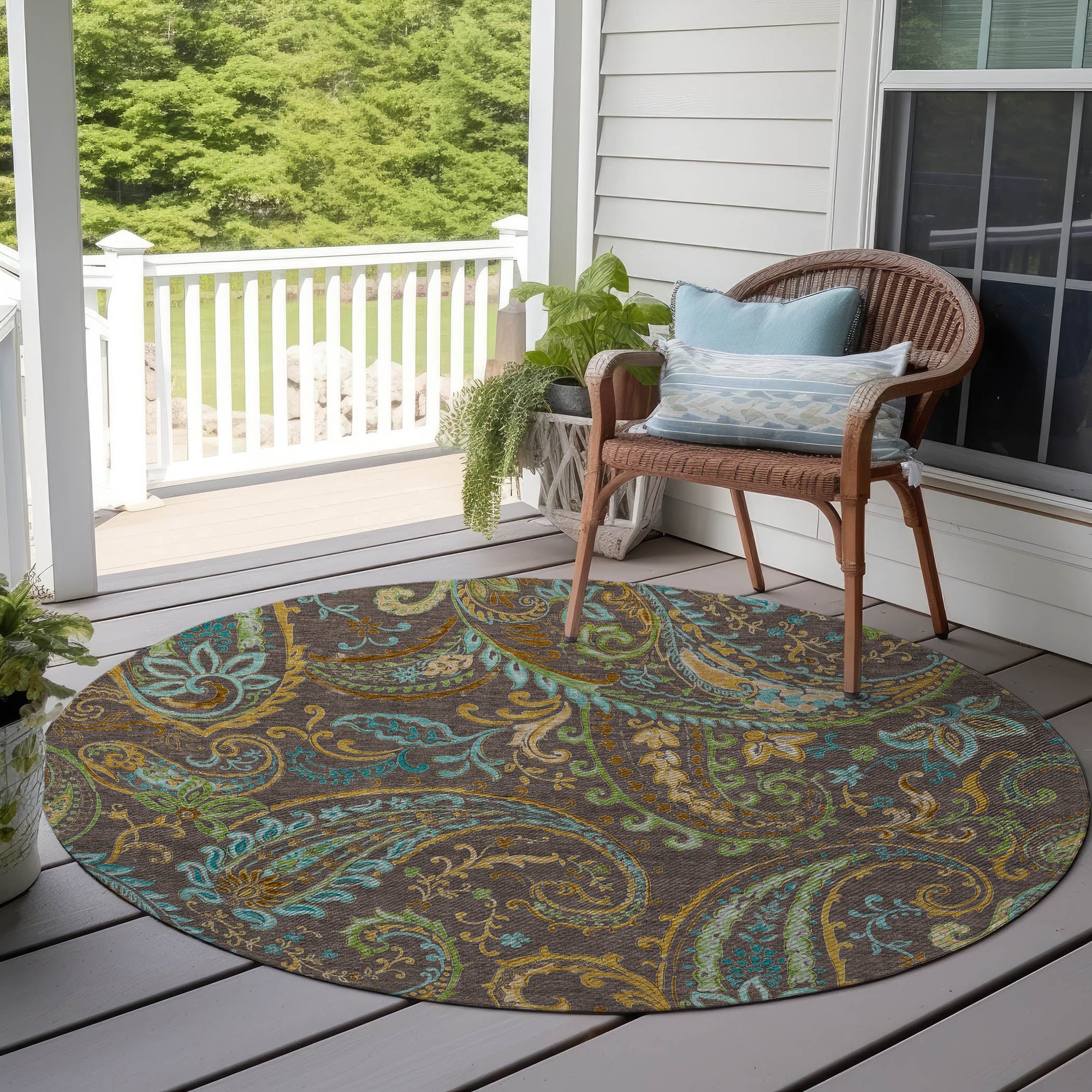 Addison Rugs Paisley Brown Washable Indoor-Outdoor Rug
