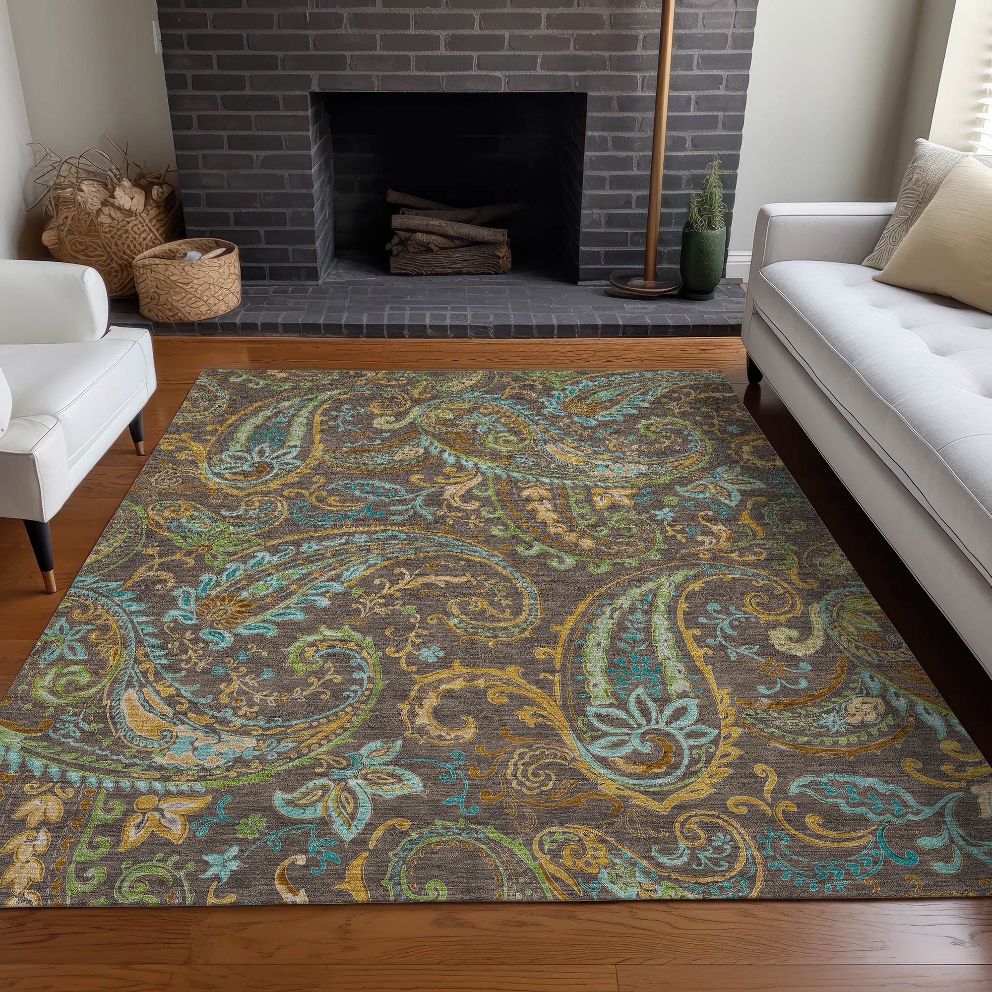 Addison Rugs Paisley Brown Washable Indoor-Outdoor Rug