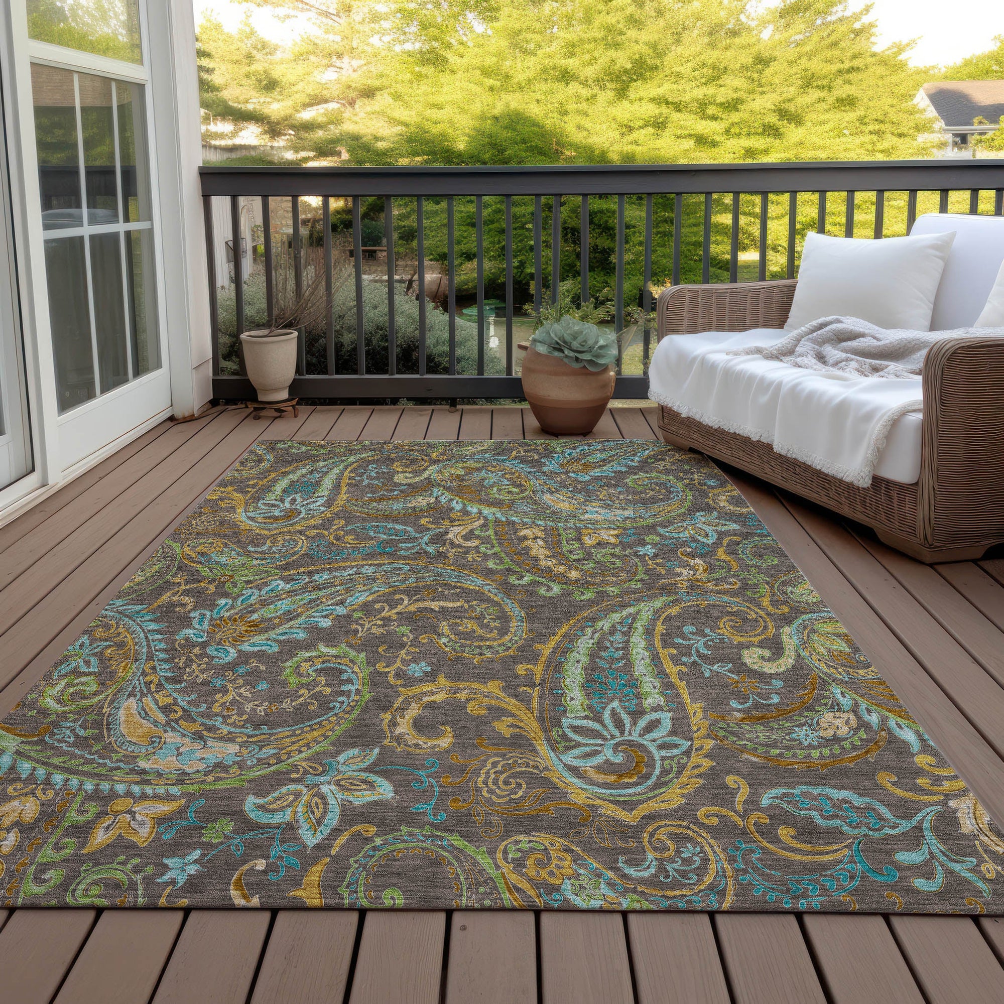 Addison Rugs Paisley Brown Washable Indoor-Outdoor Rug