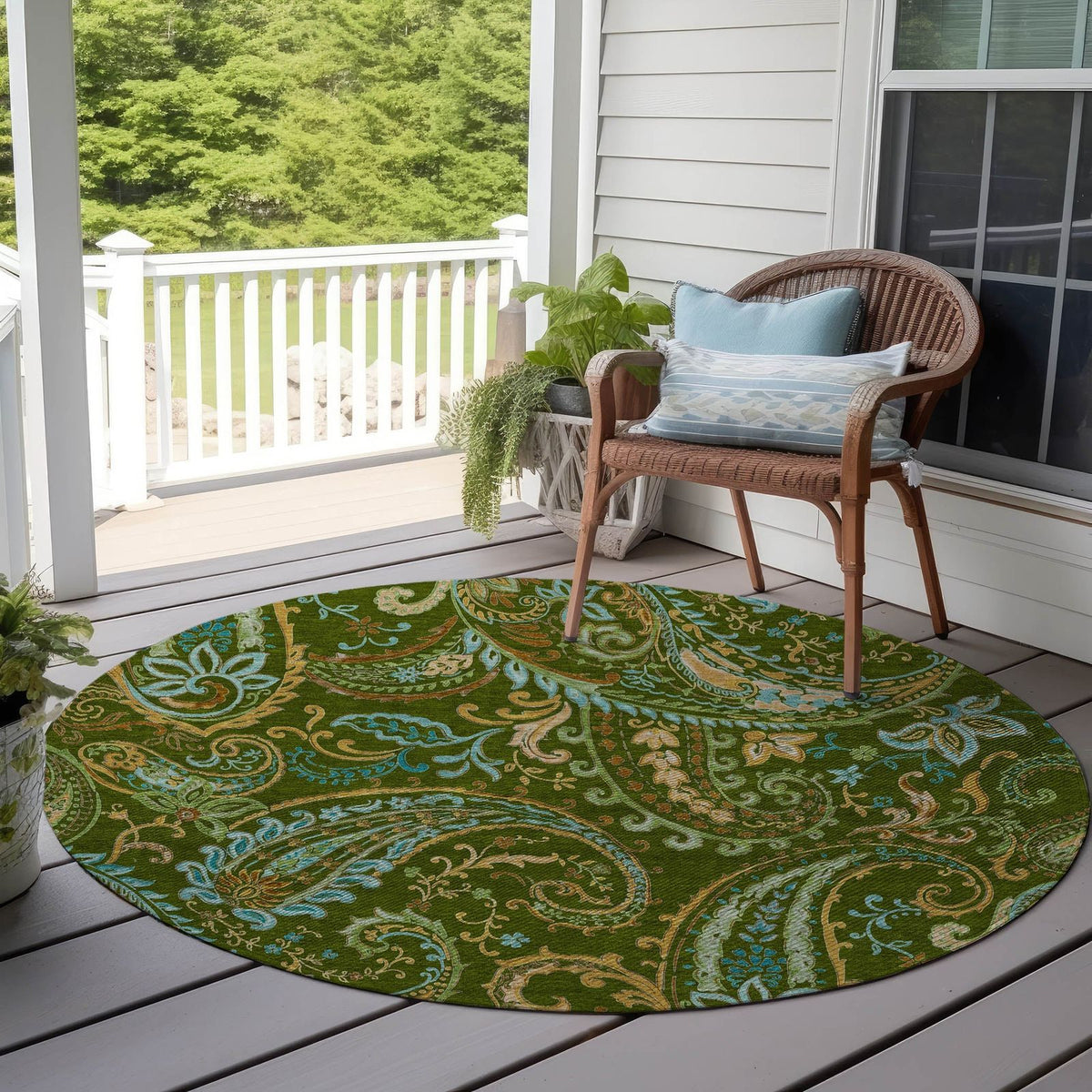 Addison Rugs Paisley Green Washable Indoor-Outdoor Rug