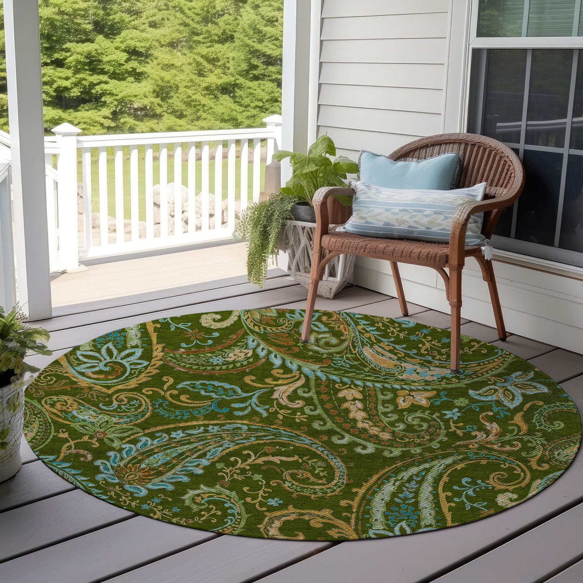 Addison Rugs Paisley Green Washable Indoor-Outdoor Rug