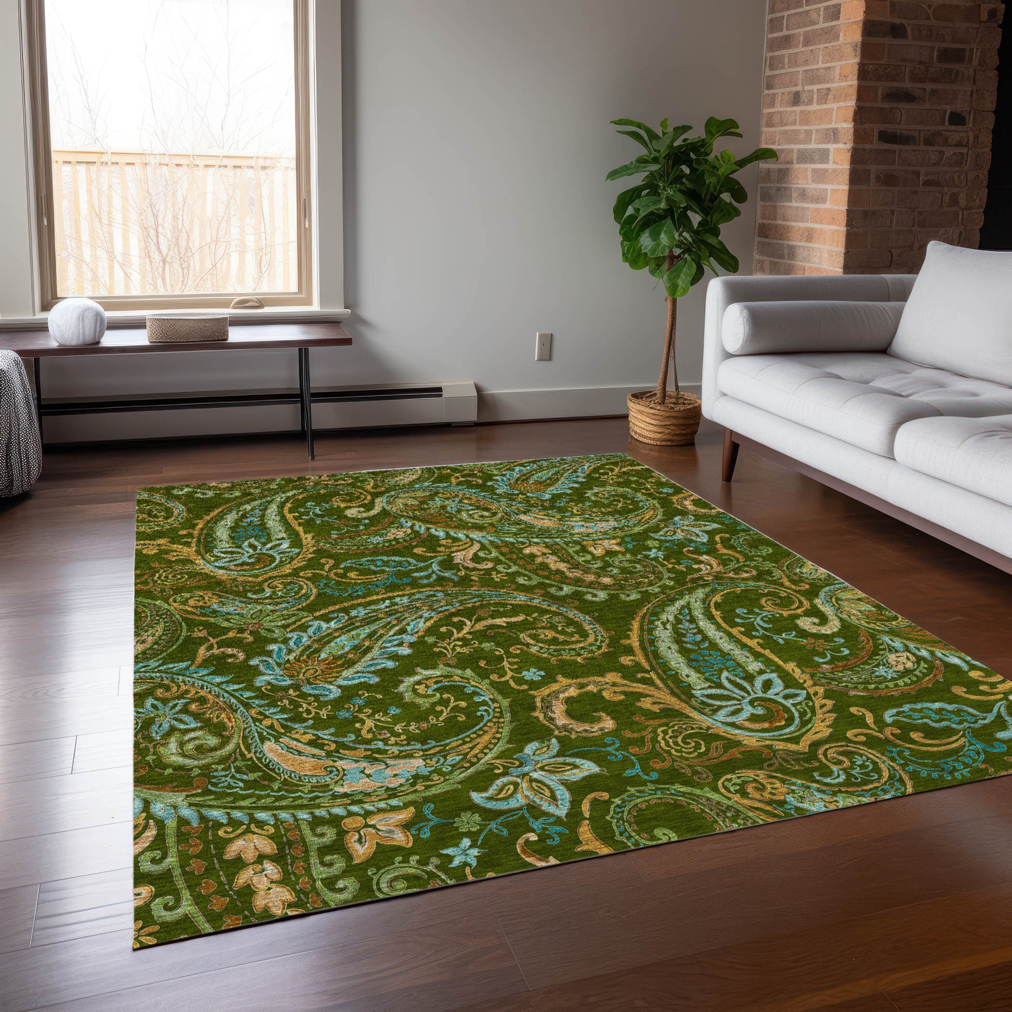 Addison Rugs Paisley Green Washable Indoor-Outdoor Rug