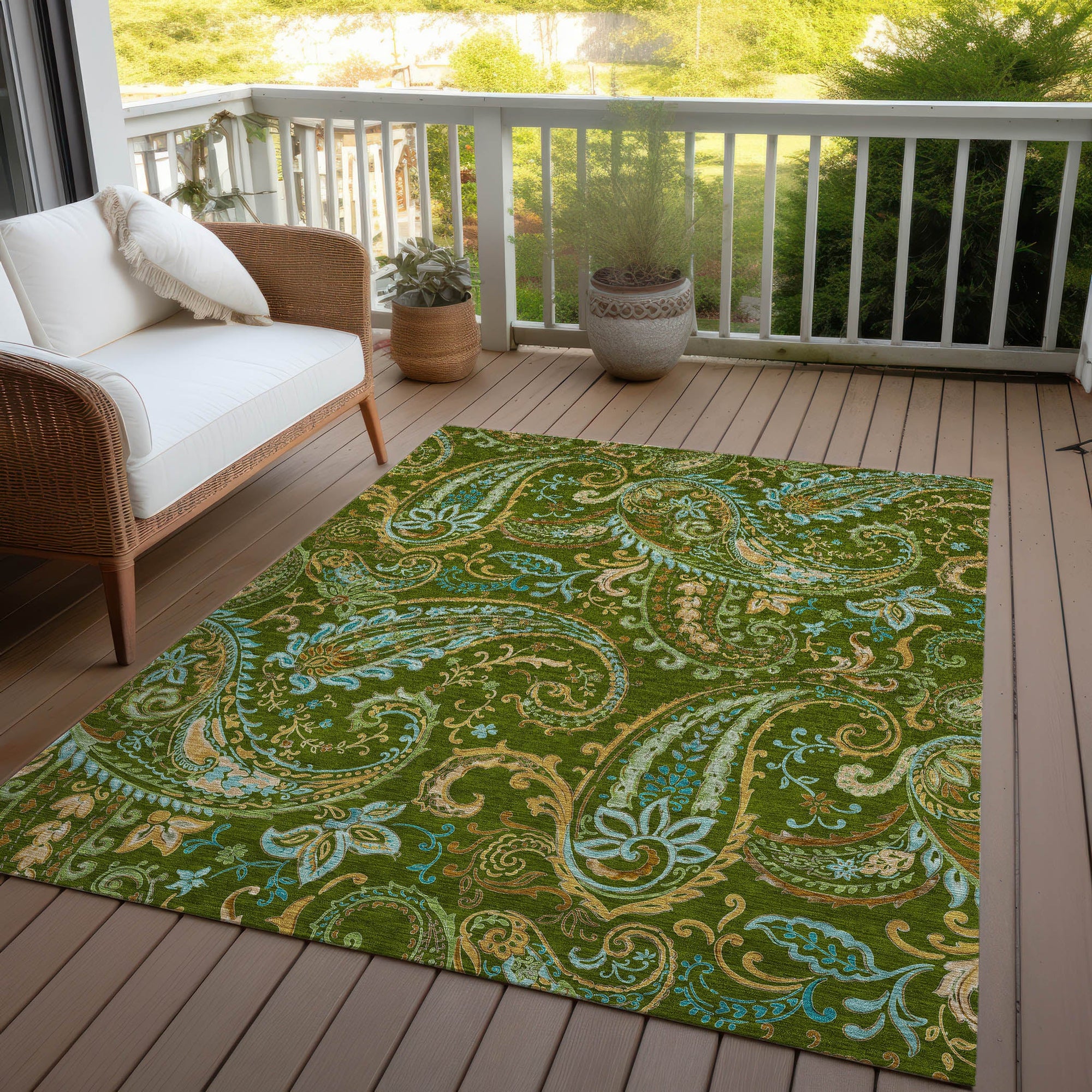 Addison Rugs Paisley Green Washable Indoor-Outdoor Rug