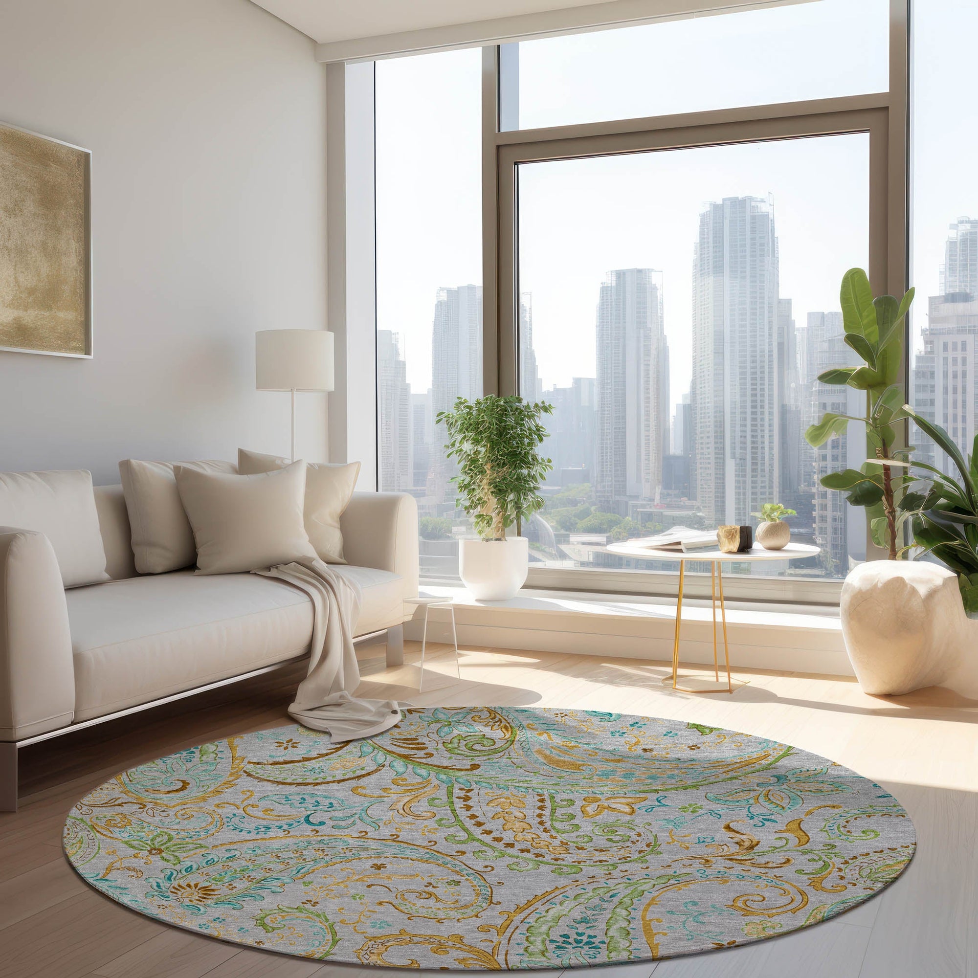 Addison Rugs Paisley Grey Washable Indoor-Outdoor Rug