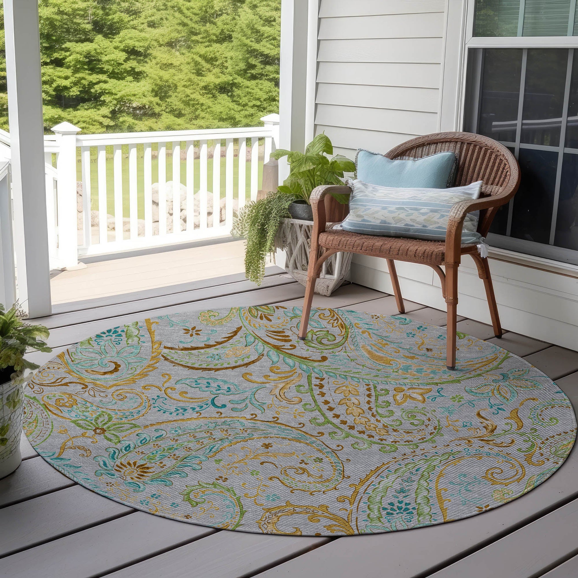 Addison Rugs Paisley Grey Washable Indoor-Outdoor Rug