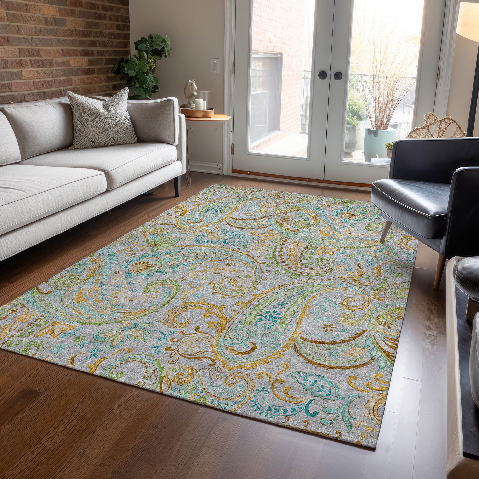 Addison Rugs Paisley Grey Washable Indoor-Outdoor Rug