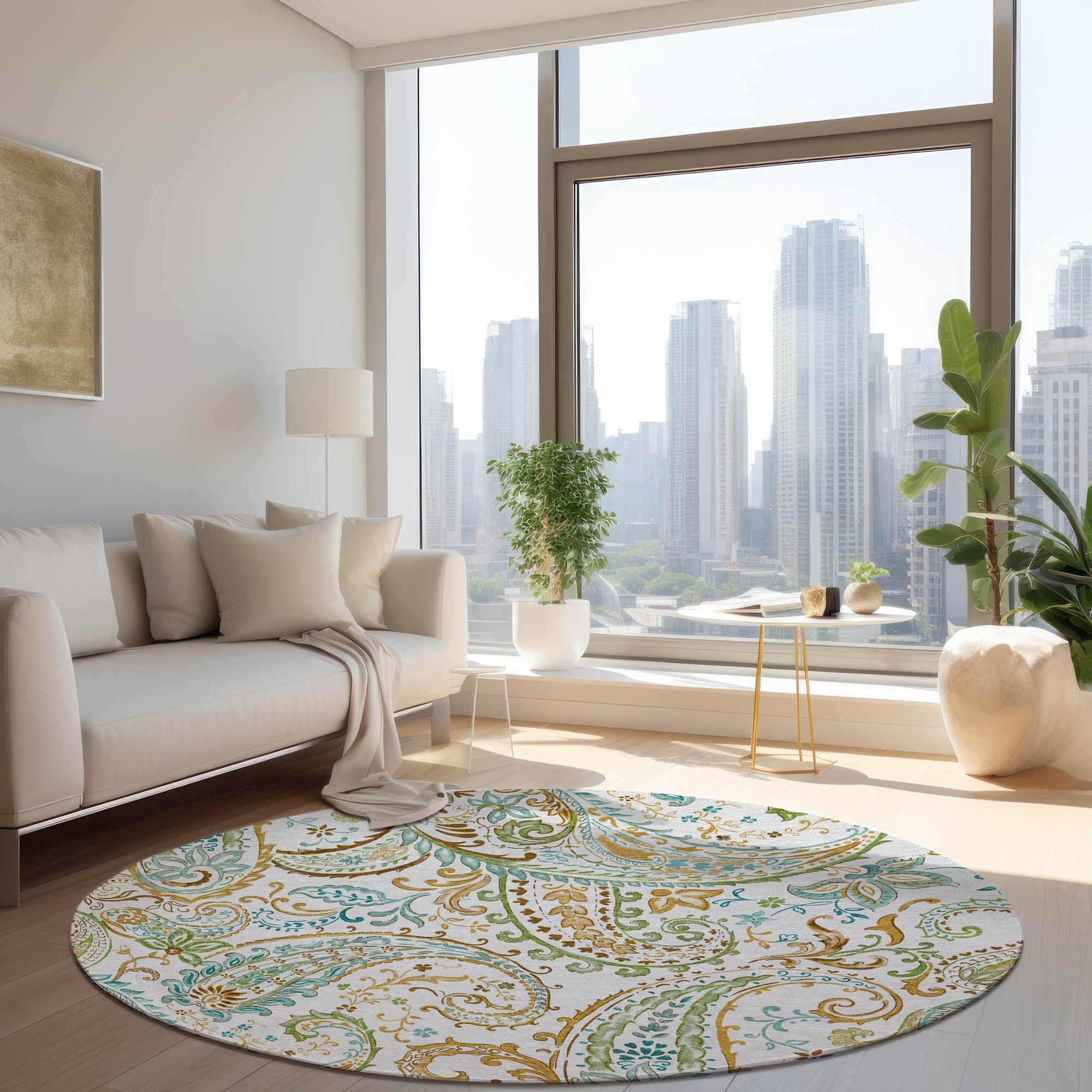 Addison Rugs Paisley Ivory Washable Indoor-Outdoor Rug
