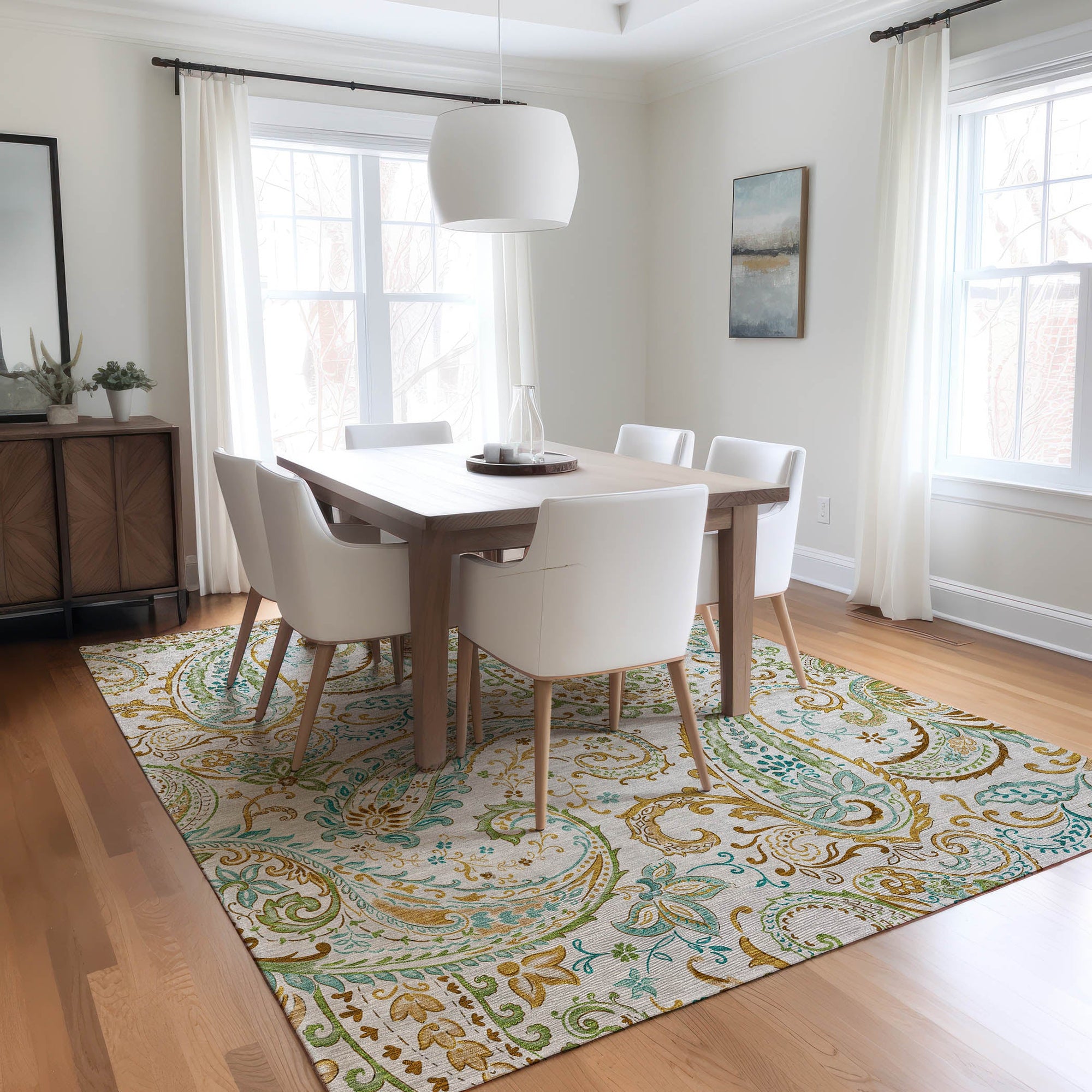 Addison Rugs Paisley Ivory Washable Indoor-Outdoor Rug