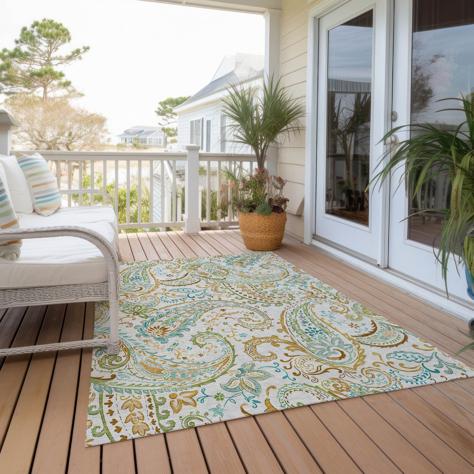 Addison Rugs Paisley Ivory Washable Indoor-Outdoor Rug
