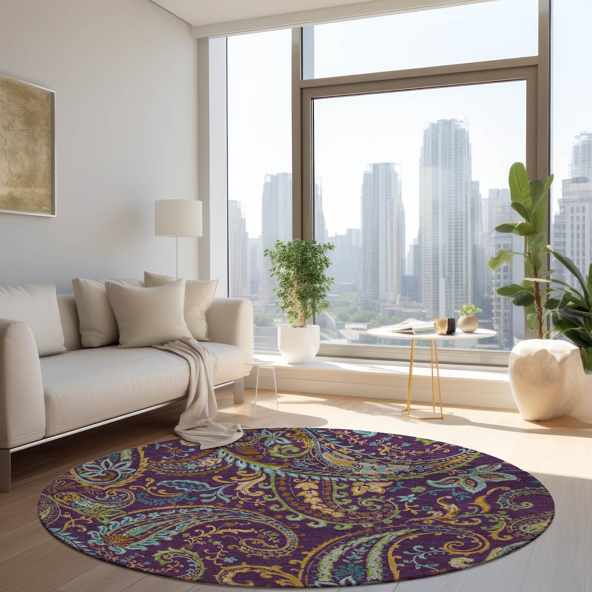 Addison Rugs Paisley Purple Washable Indoor-Outdoor Rug