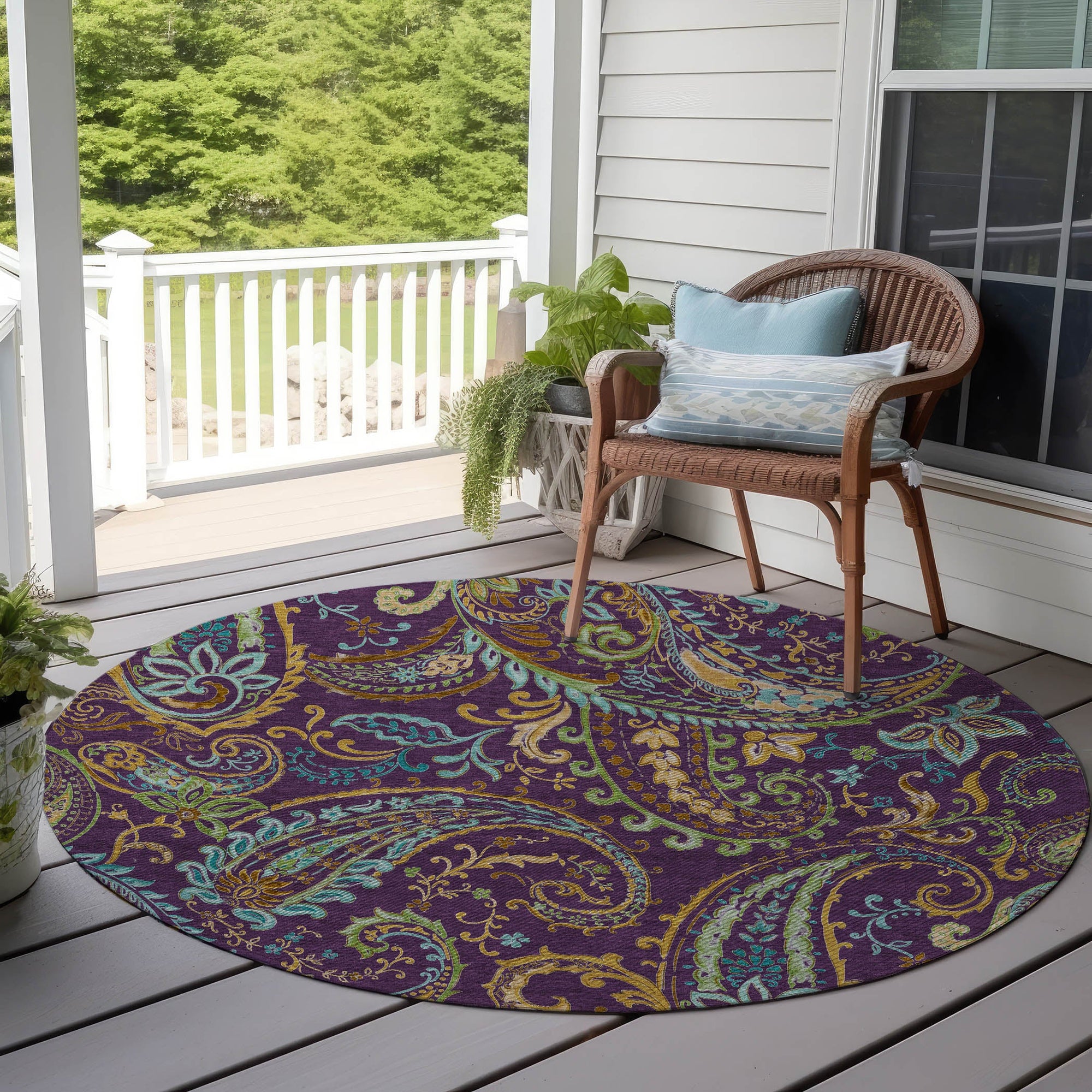 Addison Rugs Paisley Purple Washable Indoor-Outdoor Rug