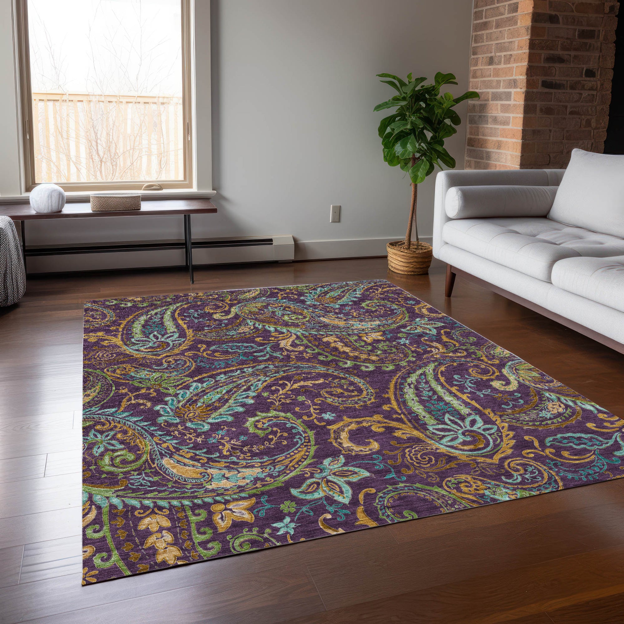 Addison Rugs Paisley Purple Washable Indoor-Outdoor Rug